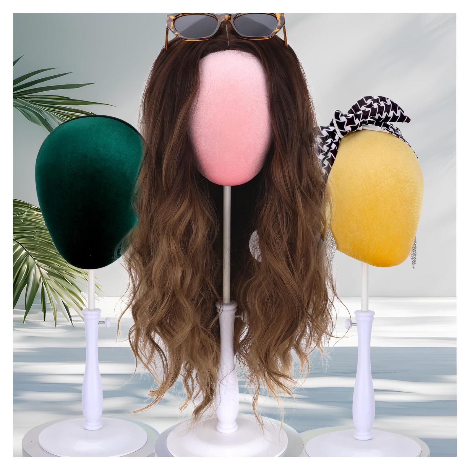 Soporte de Cabeza de Peluca Terciopelo Rosa Ajustable Kelukeya