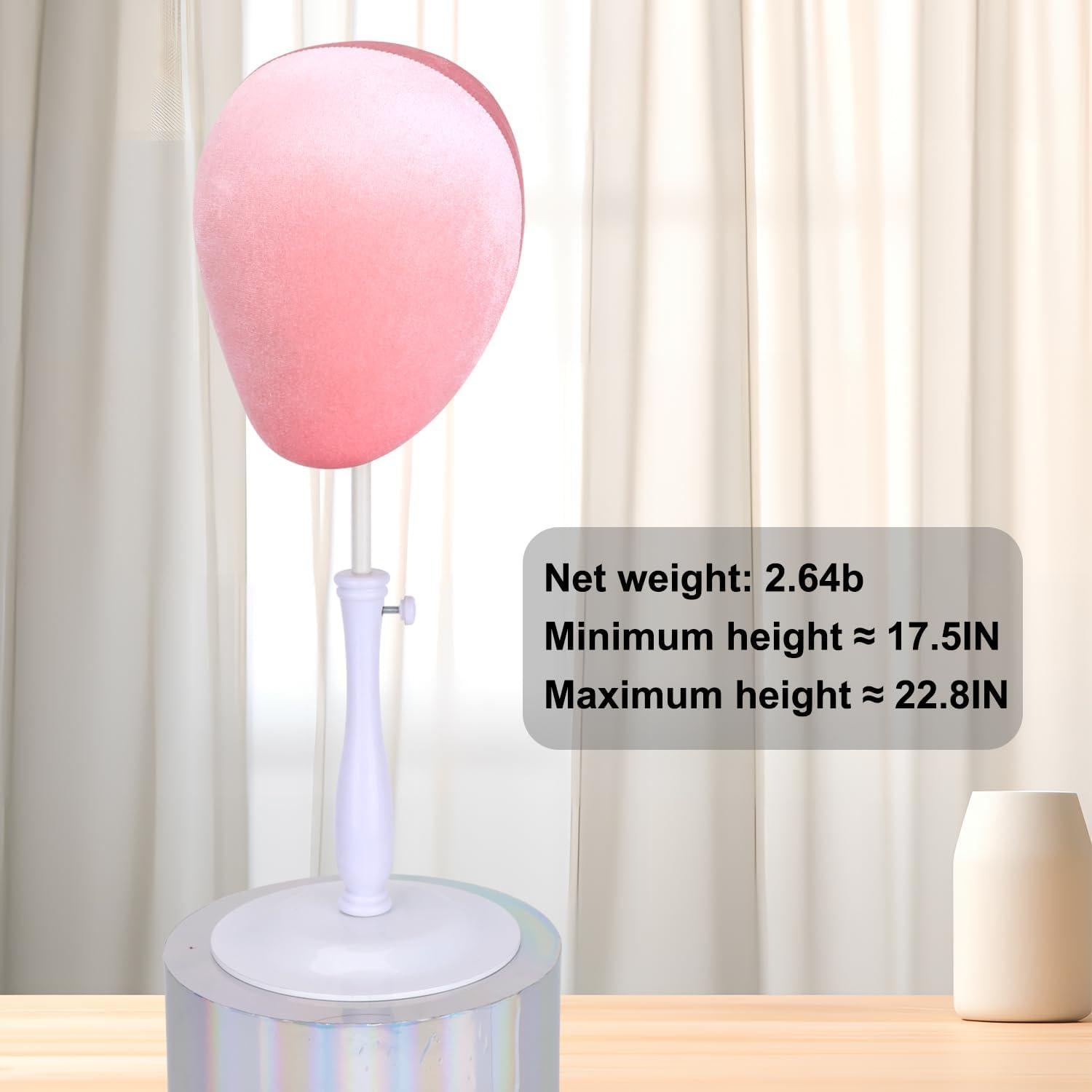 Soporte de Cabeza de Peluca Terciopelo Rosa Ajustable Kelukeya