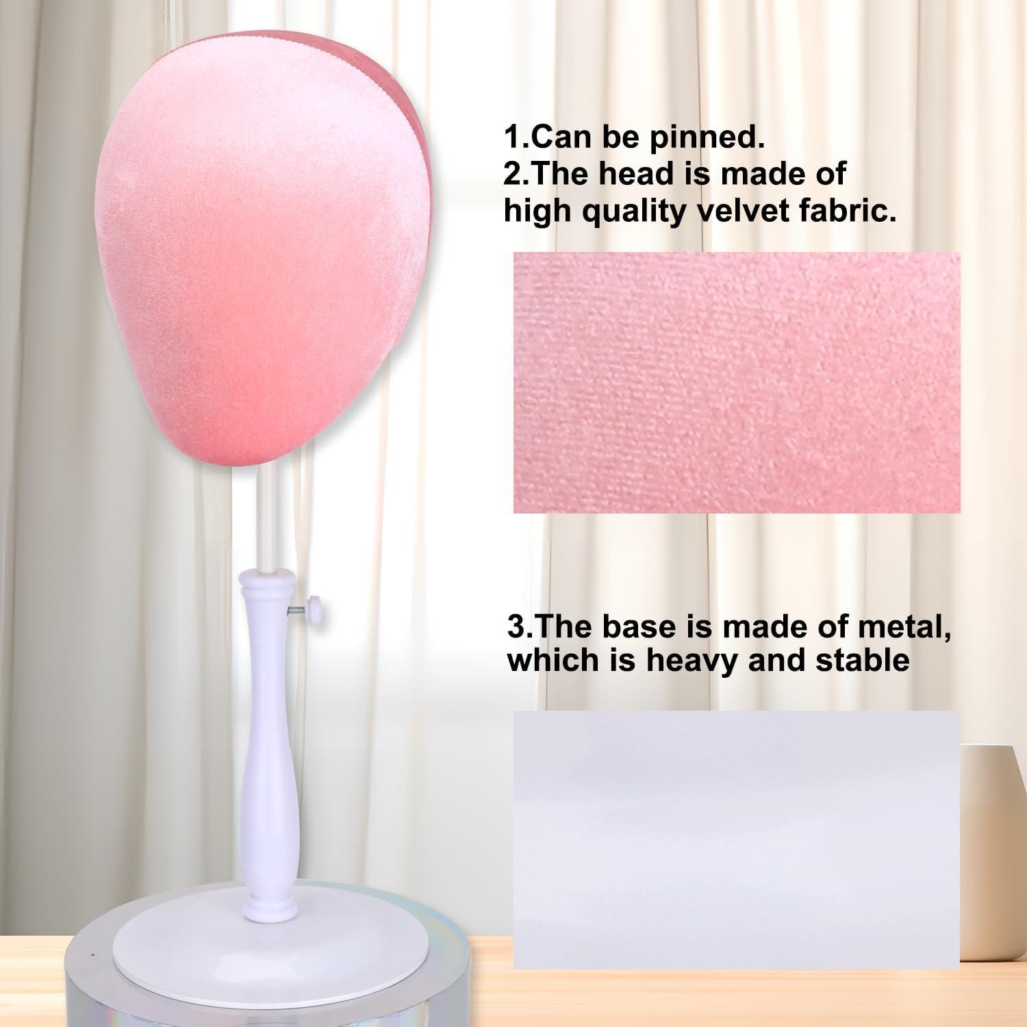 Soporte de Cabeza de Peluca Terciopelo Rosa Ajustable Kelukeya