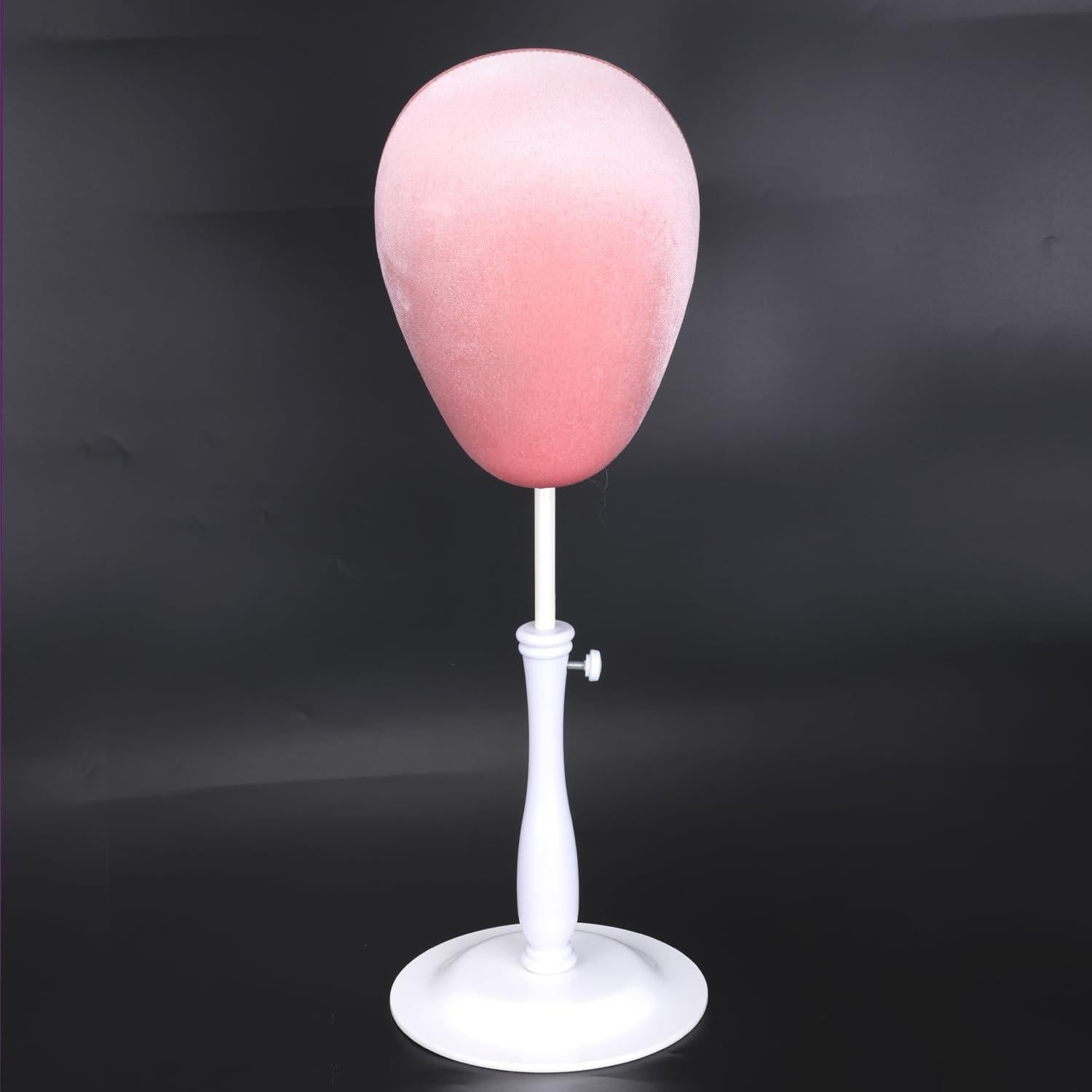 Soporte de Cabeza de Peluca Terciopelo Rosa Ajustable Kelukeya