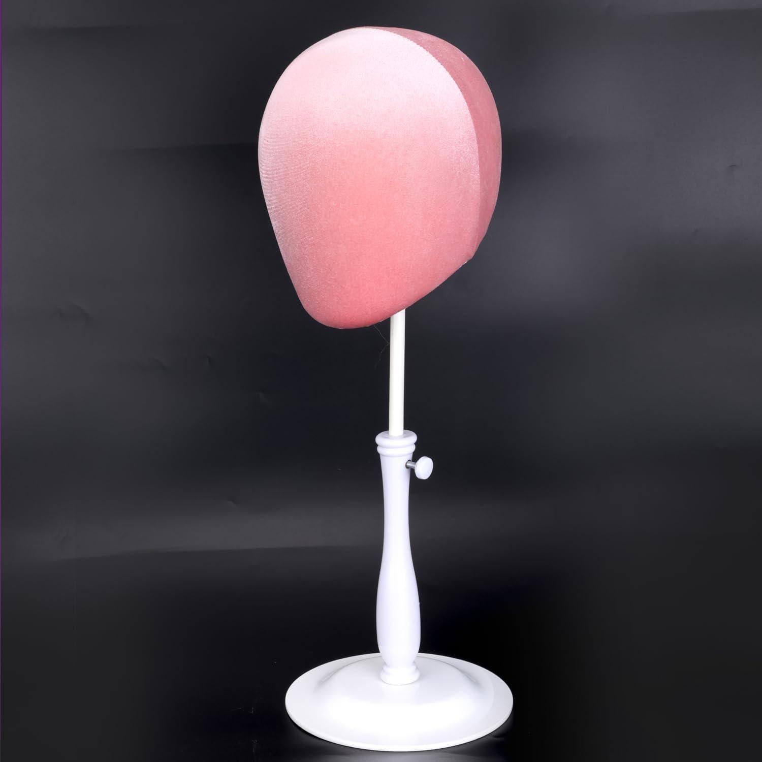 Soporte de Cabeza de Peluca Terciopelo Rosa Ajustable Kelukeya