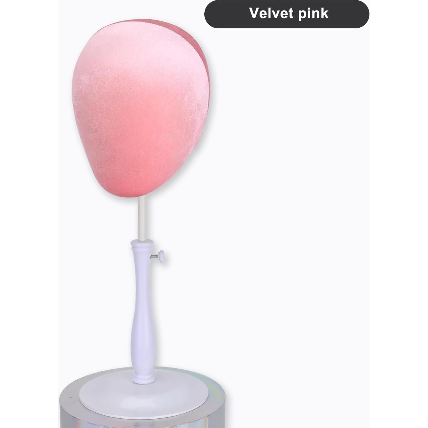 Soporte de Cabeza de Peluca Terciopelo Rosa Ajustable Kelukeya