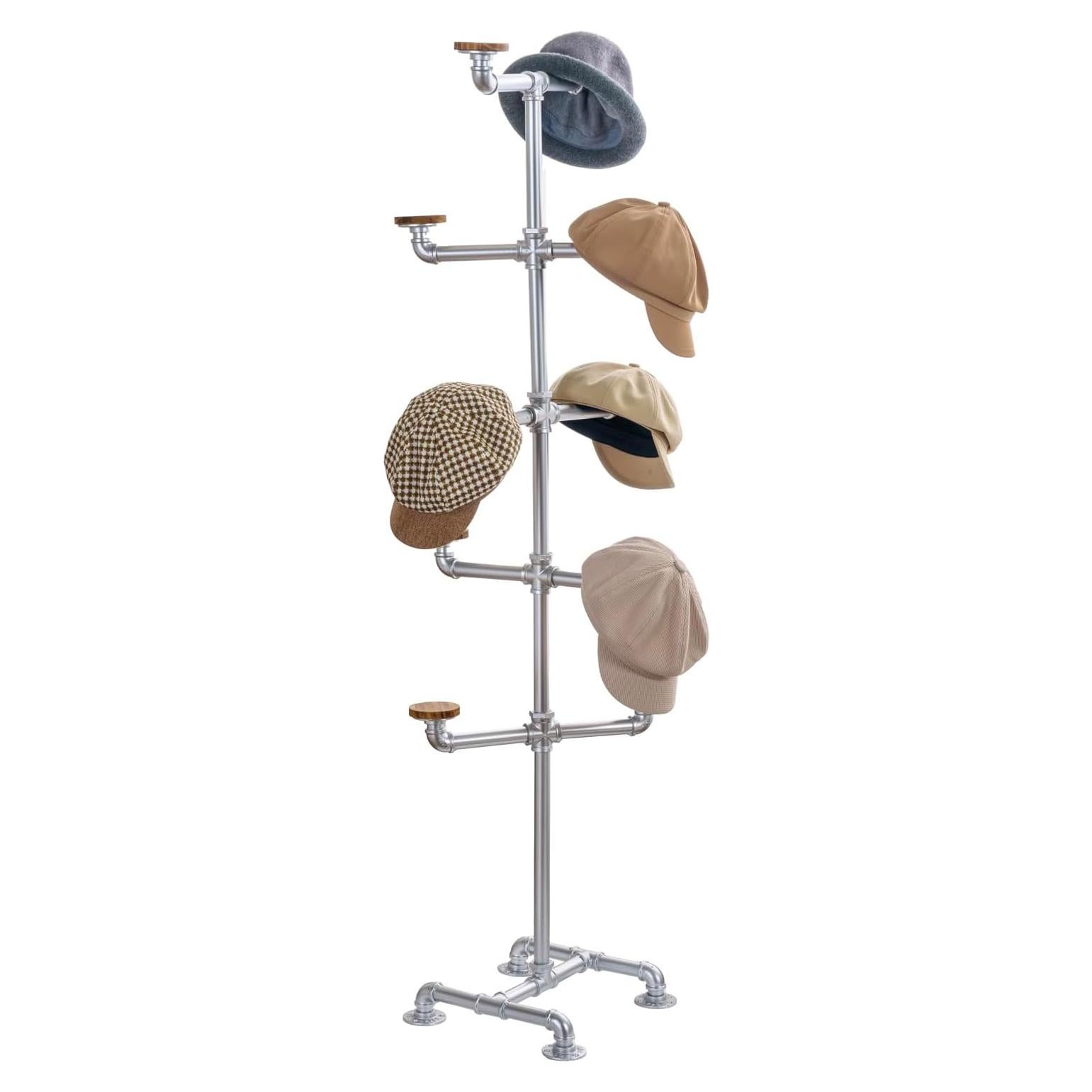 Soporte de Sombreros MyGift de Metal Plateado con 10 Ganchos de Madera