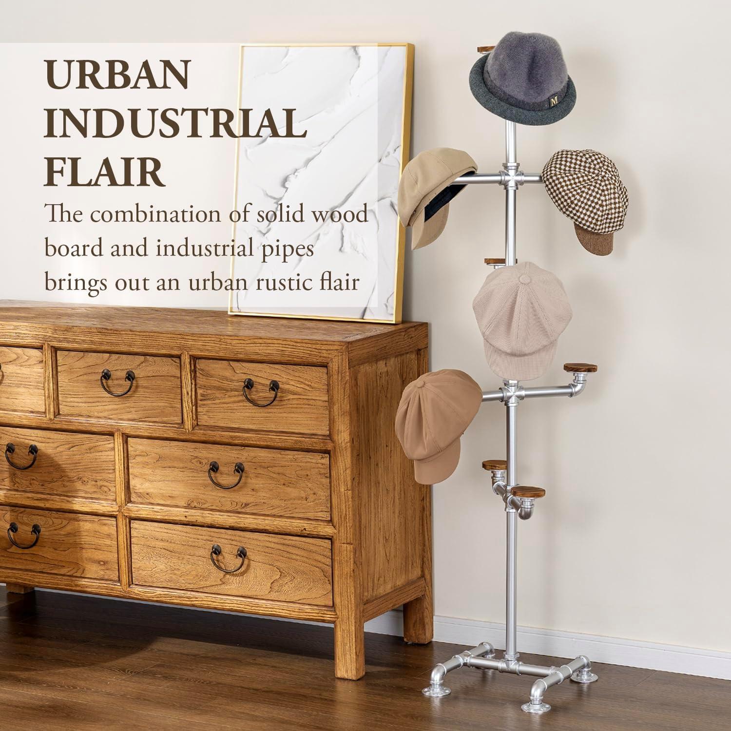 Soporte de Sombreros MyGift de Metal Plateado con 10 Ganchos de Madera