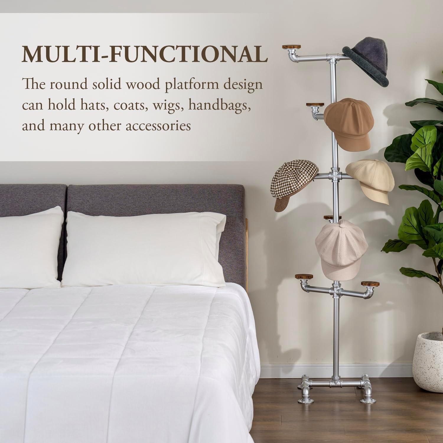 Soporte de Sombreros MyGift de Metal Plateado con 10 Ganchos de Madera