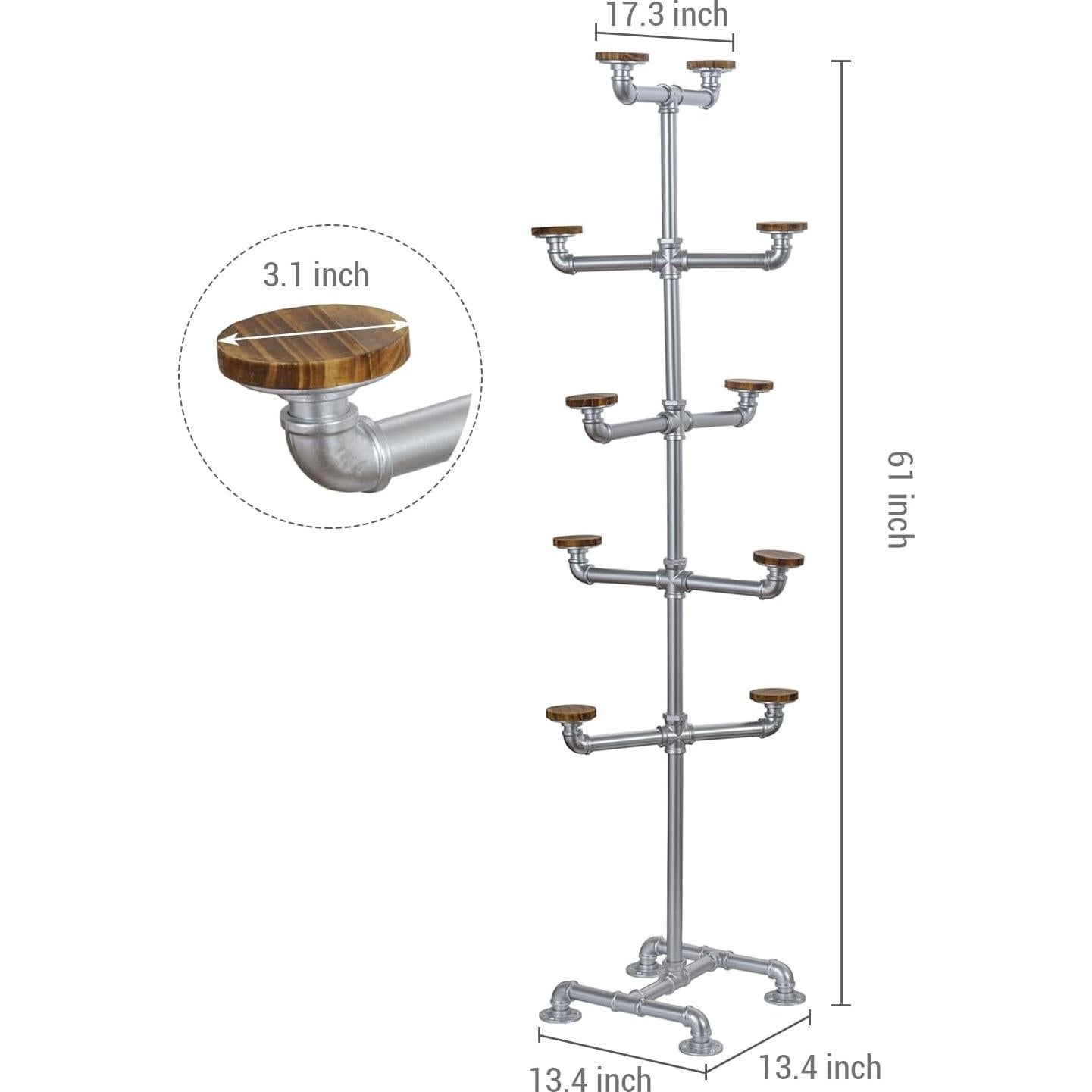Soporte de Sombreros MyGift de Metal Plateado con 10 Ganchos de Madera