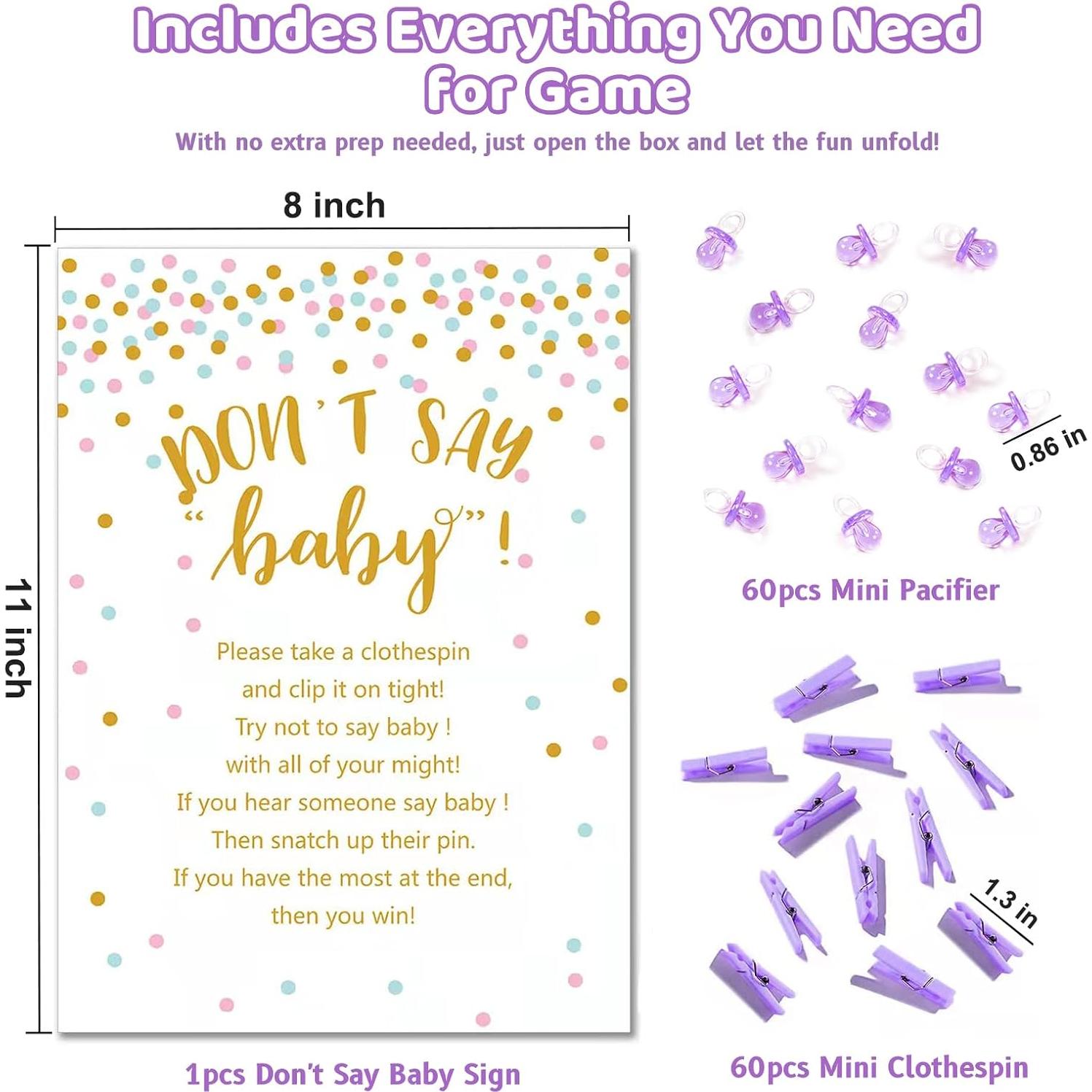 Juego de Pinzas Baby Shower ZJJZGYXINTAI 60 Mini Pinzas Moradas