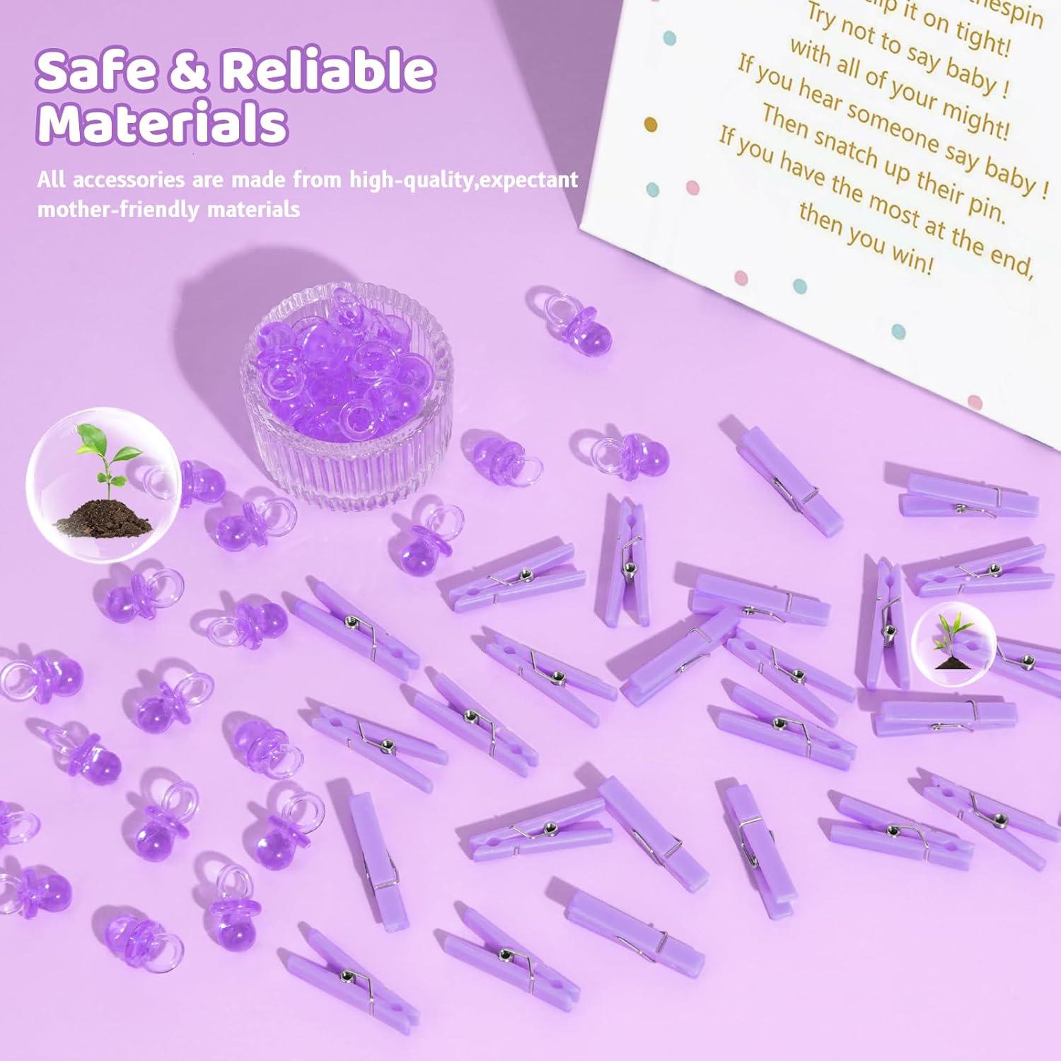 Juego de Pinzas Baby Shower ZJJZGYXINTAI 60 Mini Pinzas Moradas