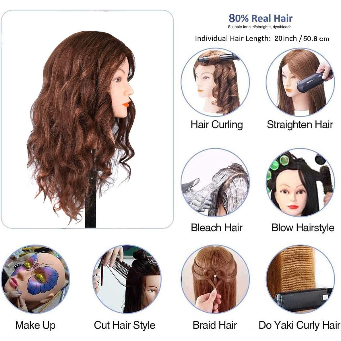 Cabeza de Maniquí con Cabello Real 45.72 cm y Soporte Trípode