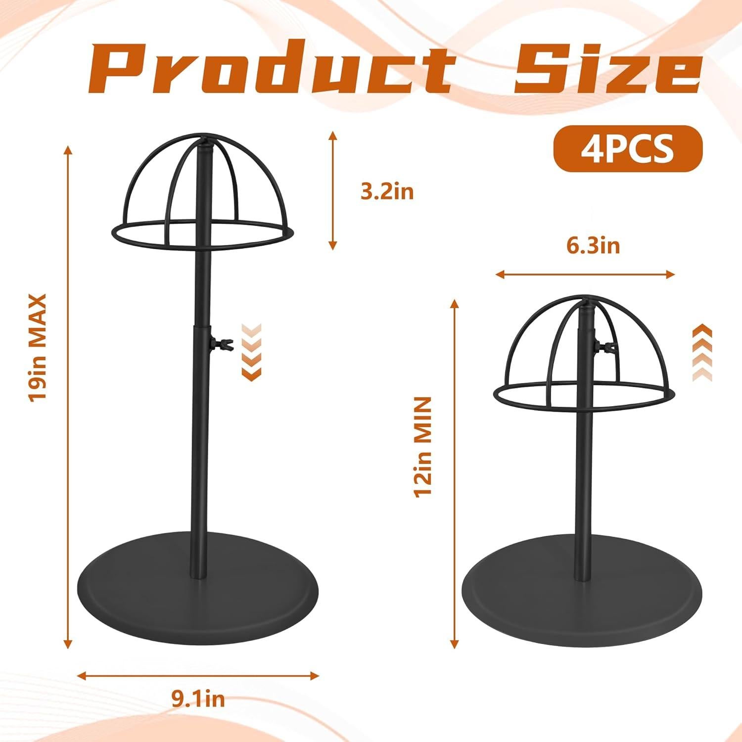 Soporte para Sombreros Koretech Ajustable 30-48 cm 4 Pcs Negro