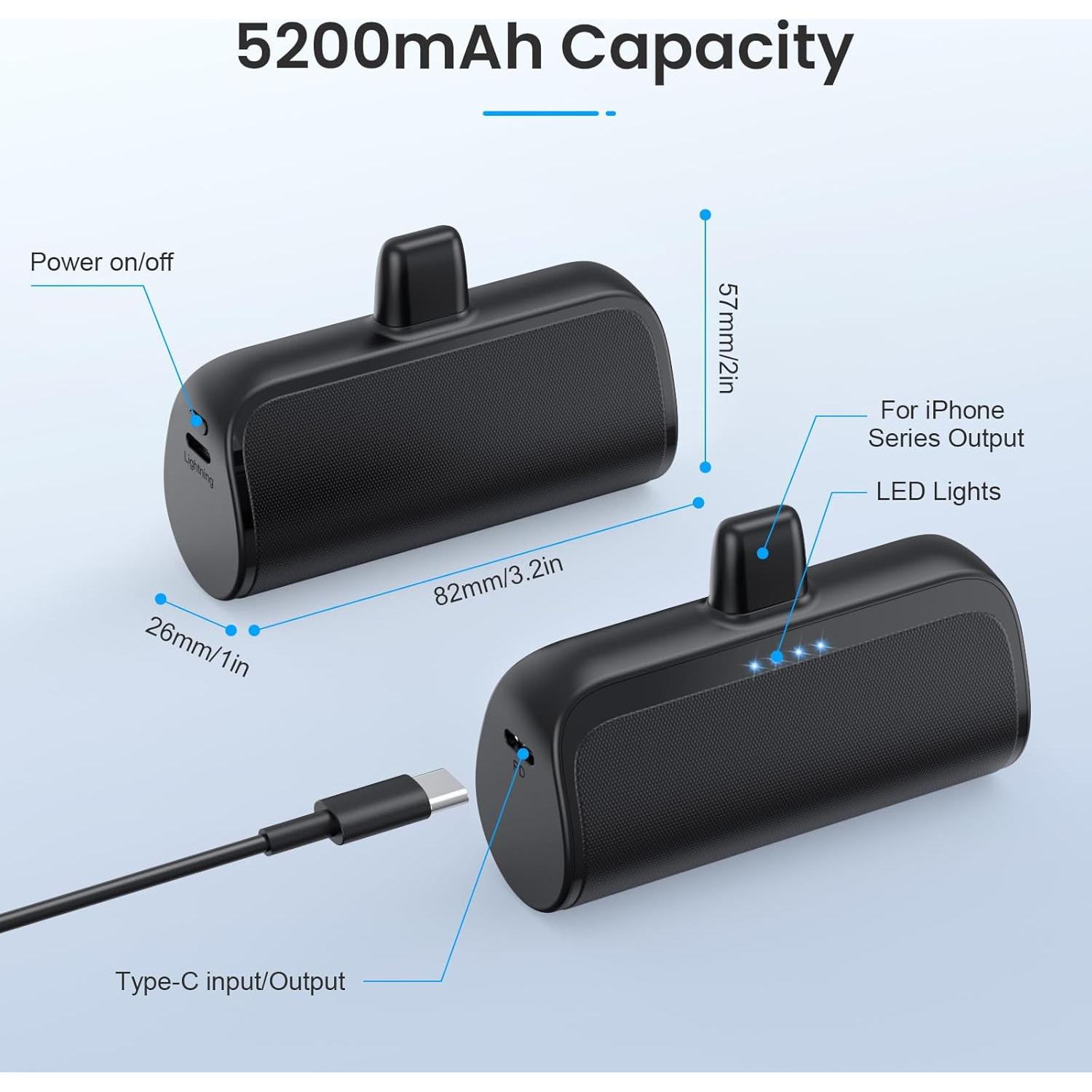 Cargador Portátil Mini Power Bank 5200mAh para iPhone