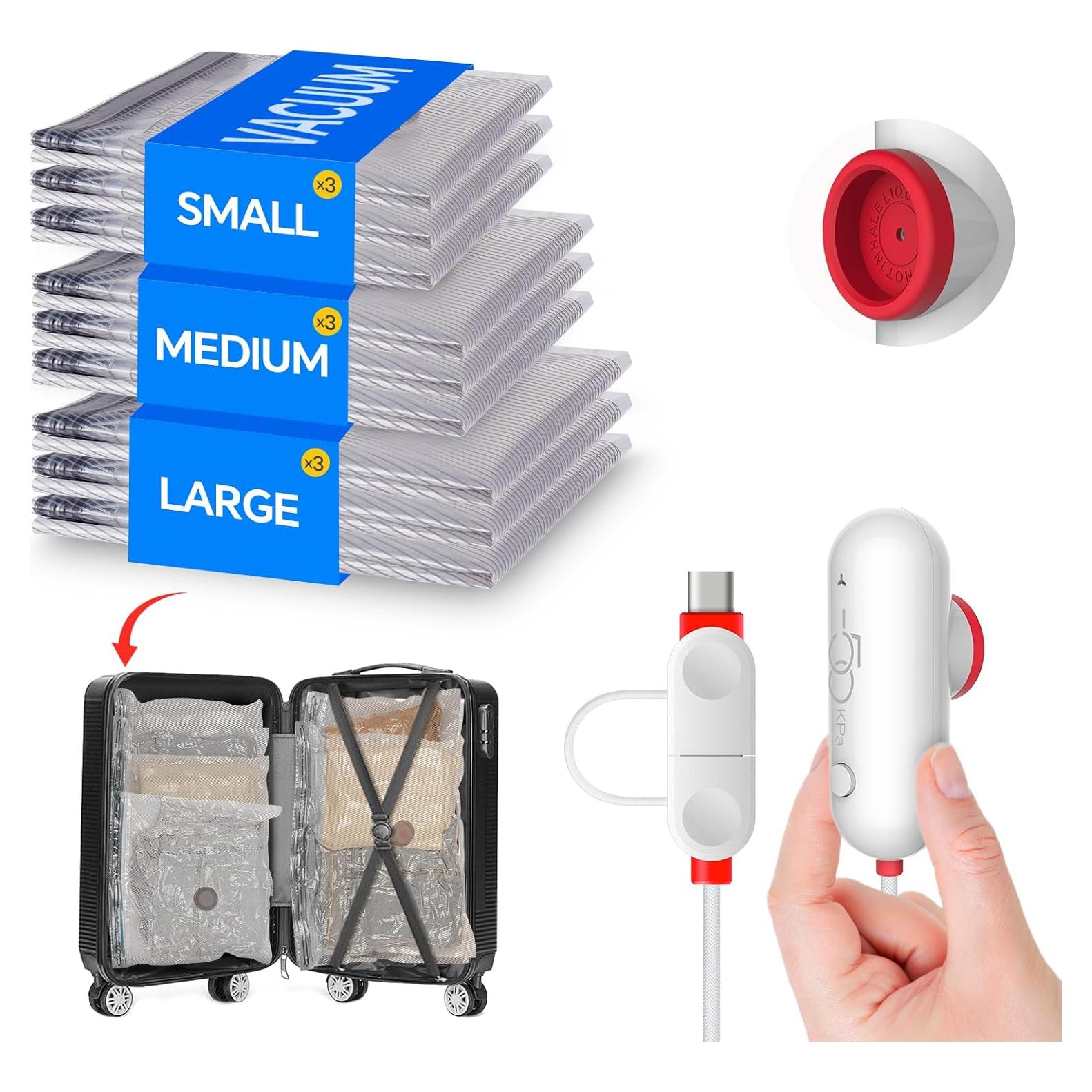 Paquete de 9 Bolsas de Almacenamiento al Vacío Vacbird con Bomba USB