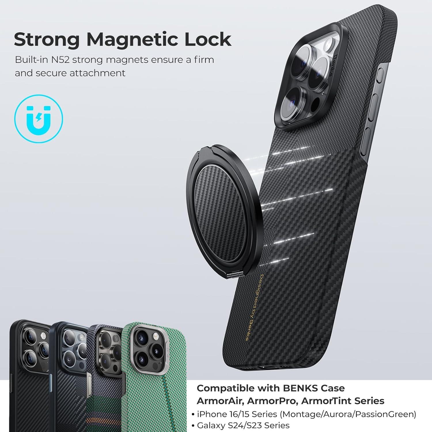 Soporte de Anillo Magnético BENKS para iPhone 12-16, Negro