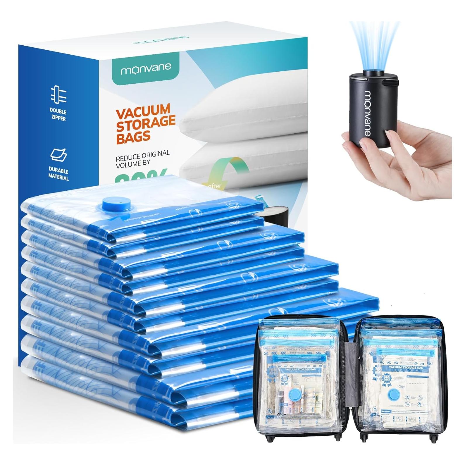 Bolsas de Almacenamiento al Vacío MONVANE 10 Piezas con Bomba