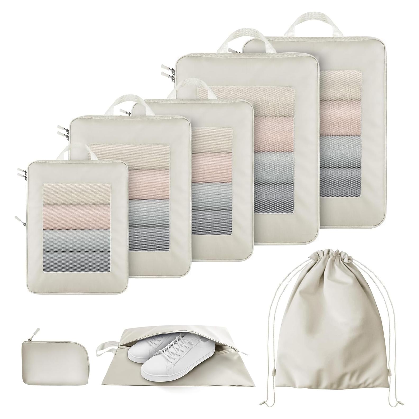 Set de 8 Cubos de Compresión AUGOSTA para Equipaje Beige