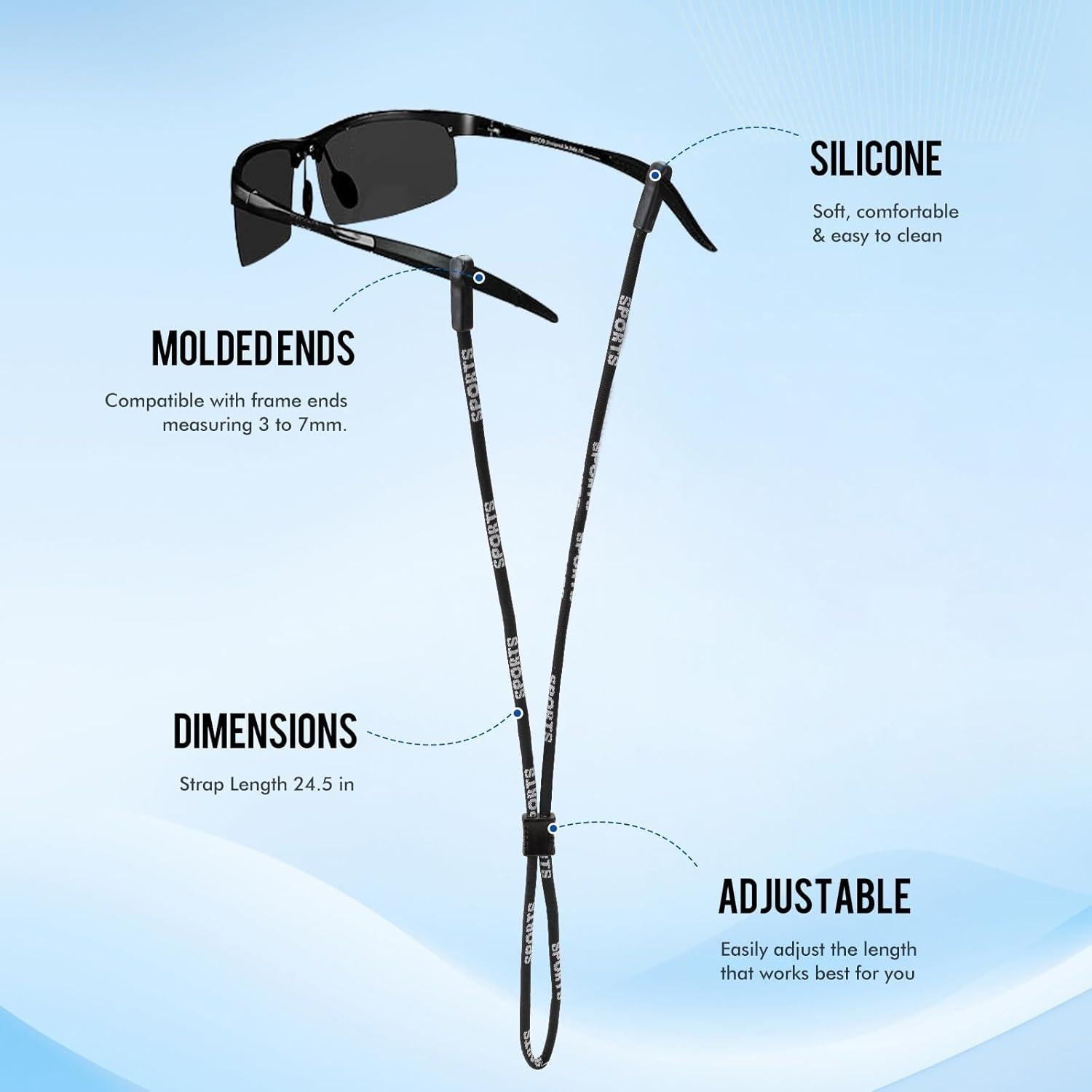 Correas para Gafas LAIREG Ajustables 4 PCS Negro