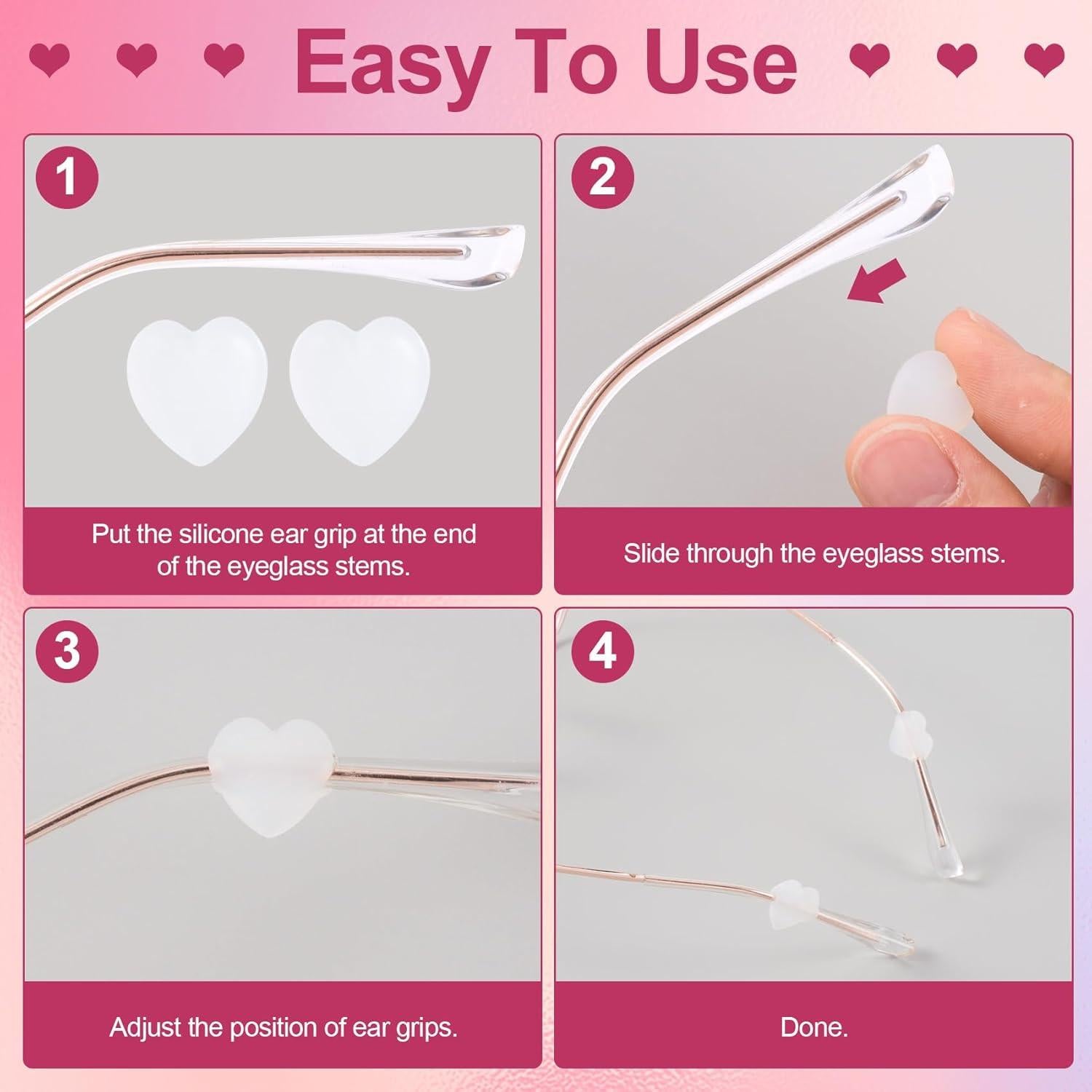 Grapas de Silicona para Gafas Corazón 10 Pares Blanco