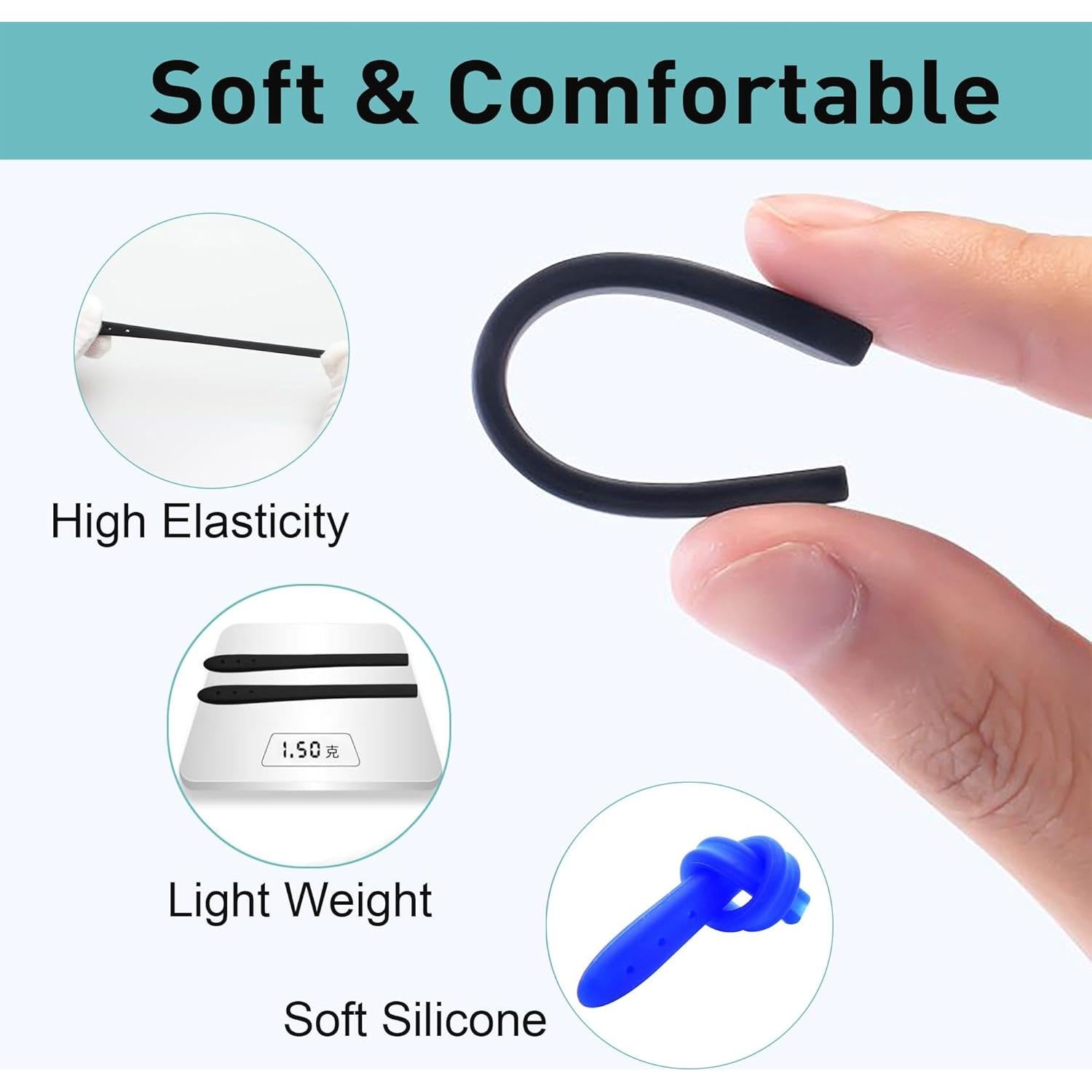 Consejos de Silicona Antideslizantes para Patillas de Gafas Gdnmpat - 8 Pares Negros