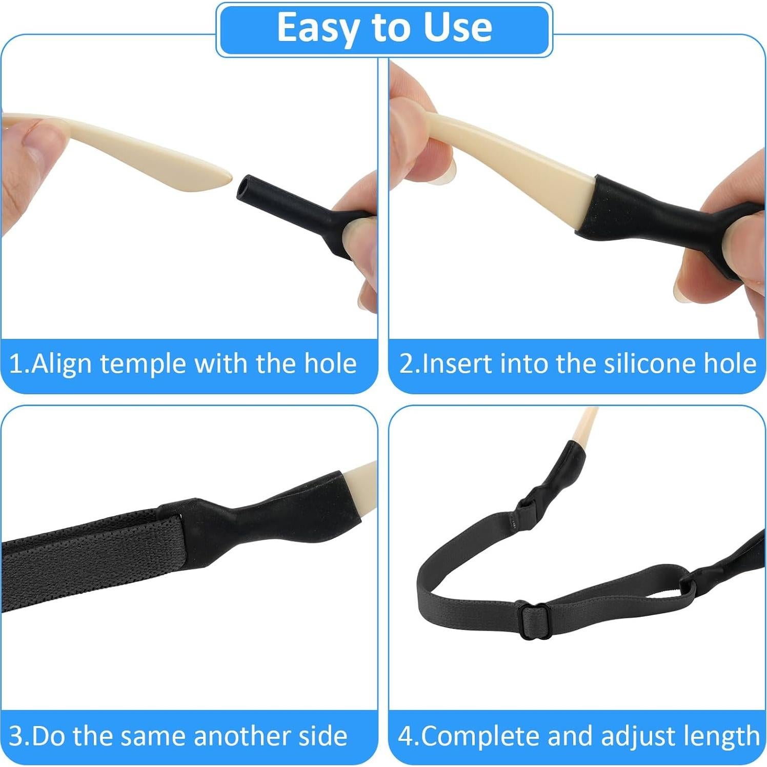 Correas para Gafas Opvixi 8 Pcs Ajustables 21-31 cm Negras