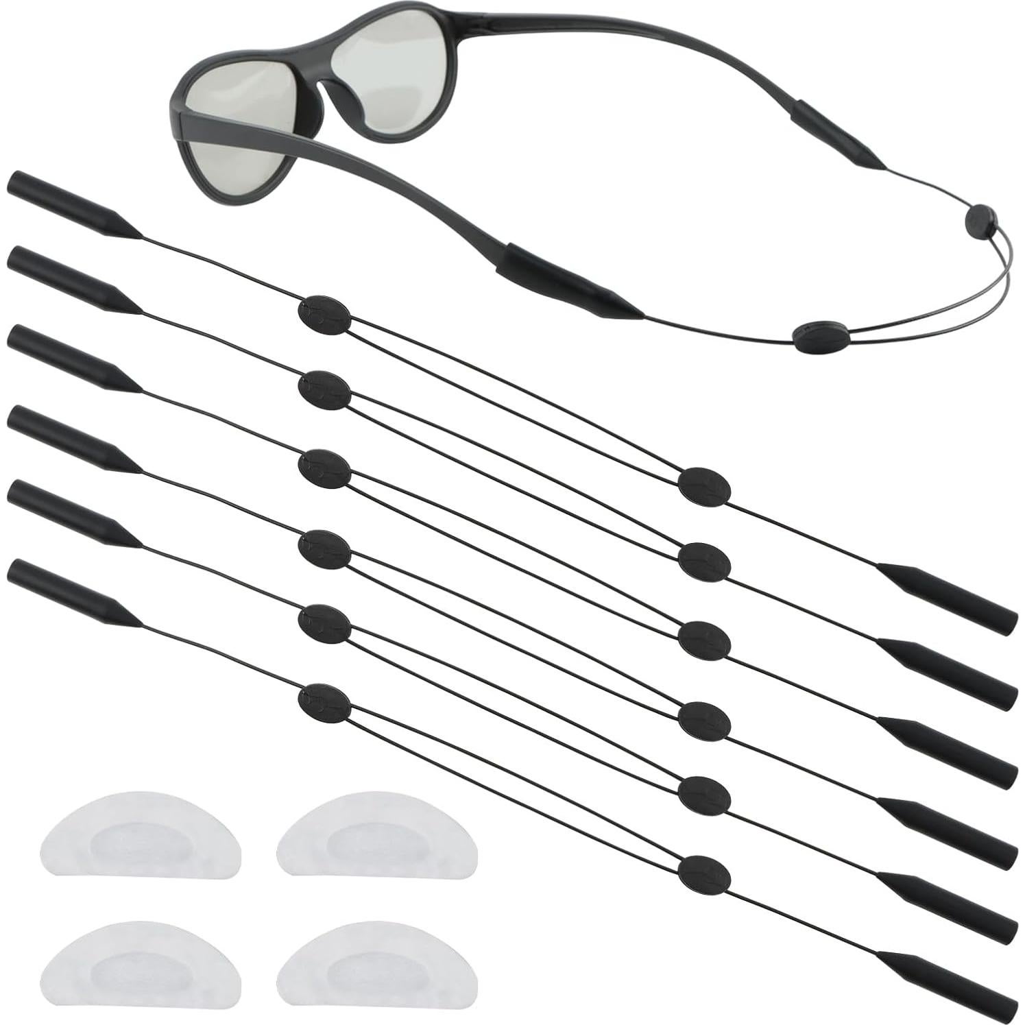 Juego de 6 correas ajustables para gafas + 2 almohadillas + bolsa