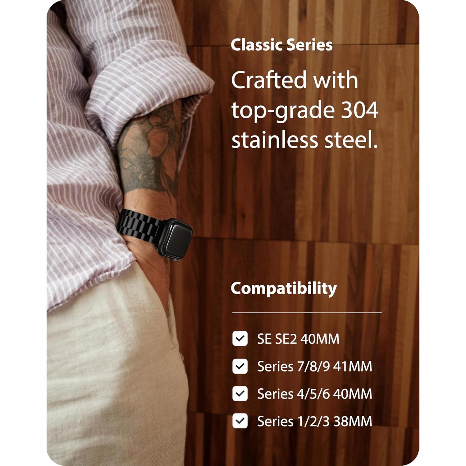 Correa de Metal Fullmosa para Apple Watch 38mm 40mm 41mm Negra