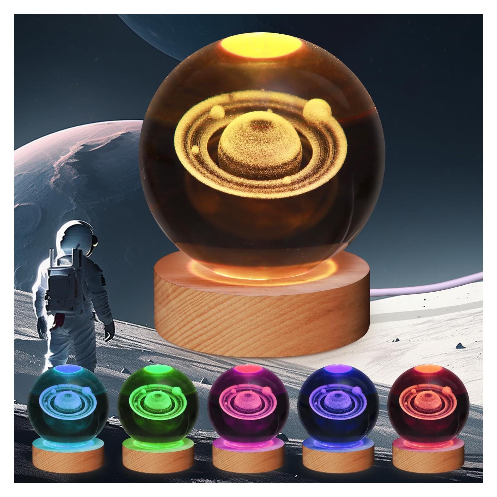 Bola de Cristal 3D Luz Nocturna Saturno 8 cm LED 7 Colores