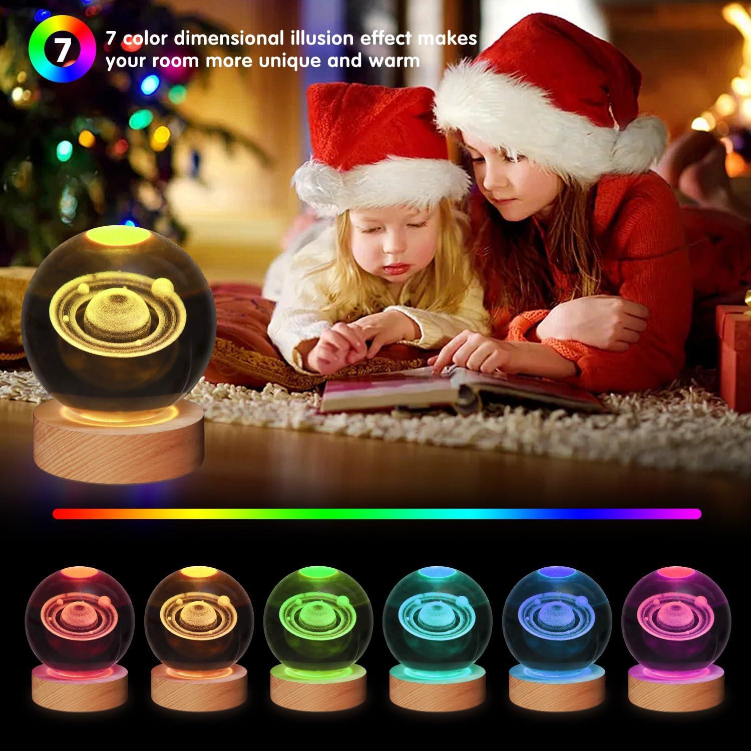 Bola de Cristal 3D Luz Nocturna Saturno 8 cm LED 7 Colores