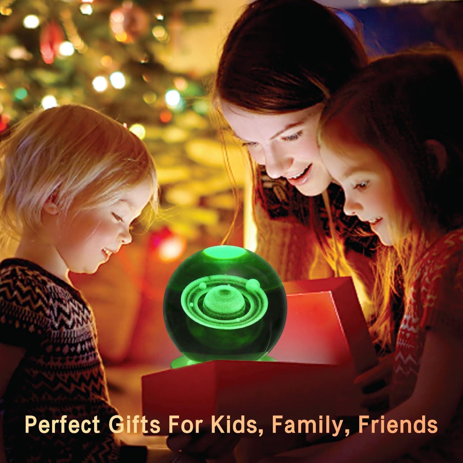 Bola de Cristal 3D Luz Nocturna Saturno 8 cm LED 7 Colores