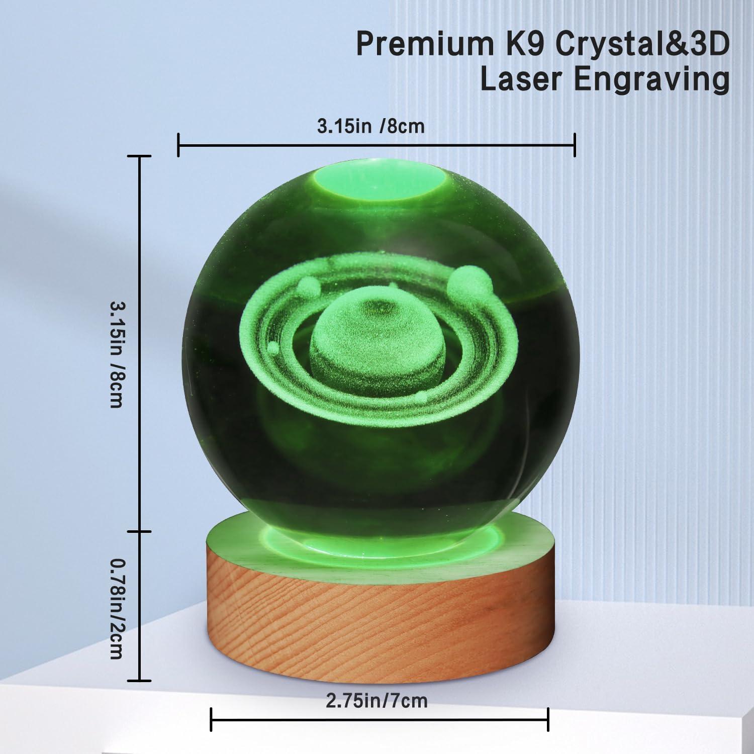 Bola de Cristal 3D Luz Nocturna Saturno 8 cm LED 7 Colores