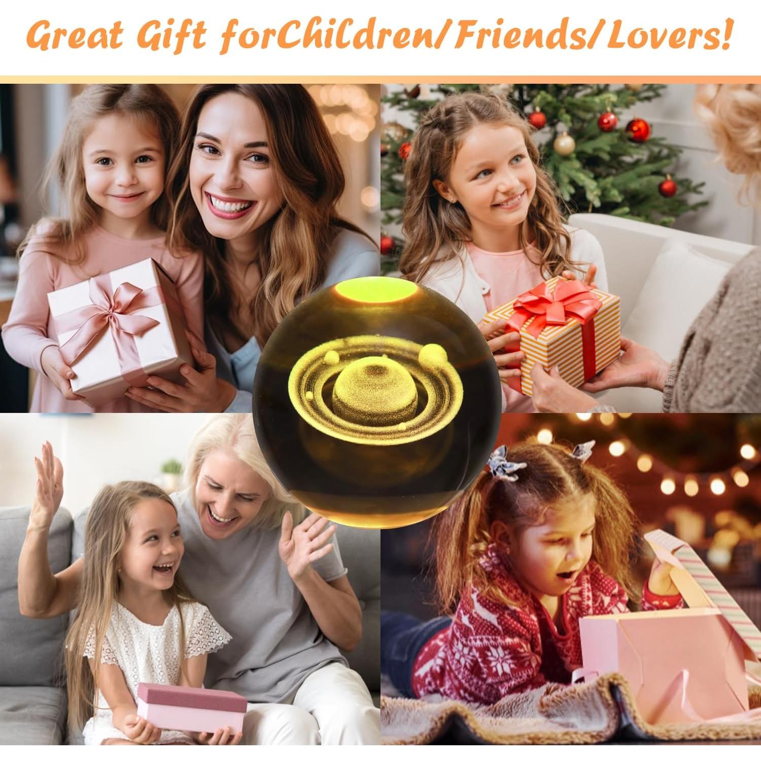 Bola de Cristal 3D Luz Nocturna Saturno 8 cm LED 7 Colores