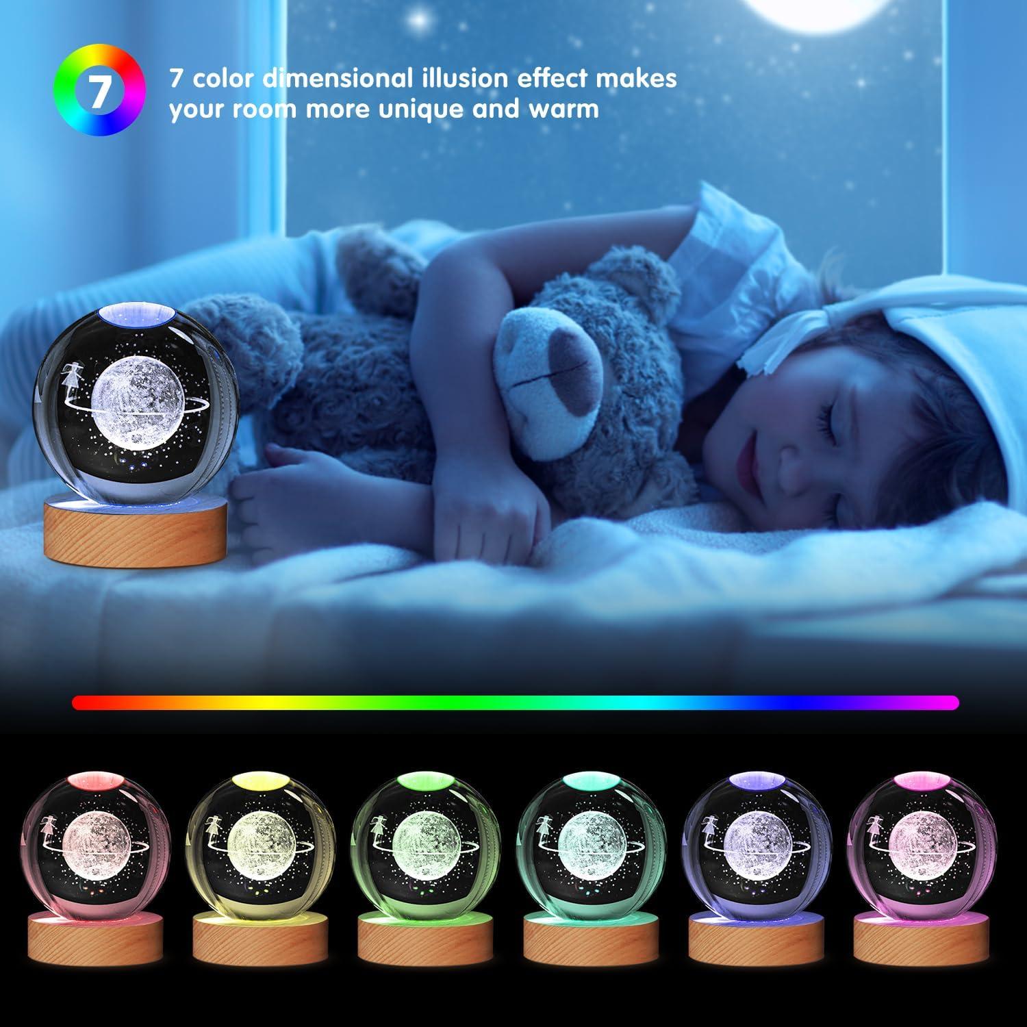 Esfera de Cristal 3D JHXLAMP Luz Nocturna 8 cm 7 Colores