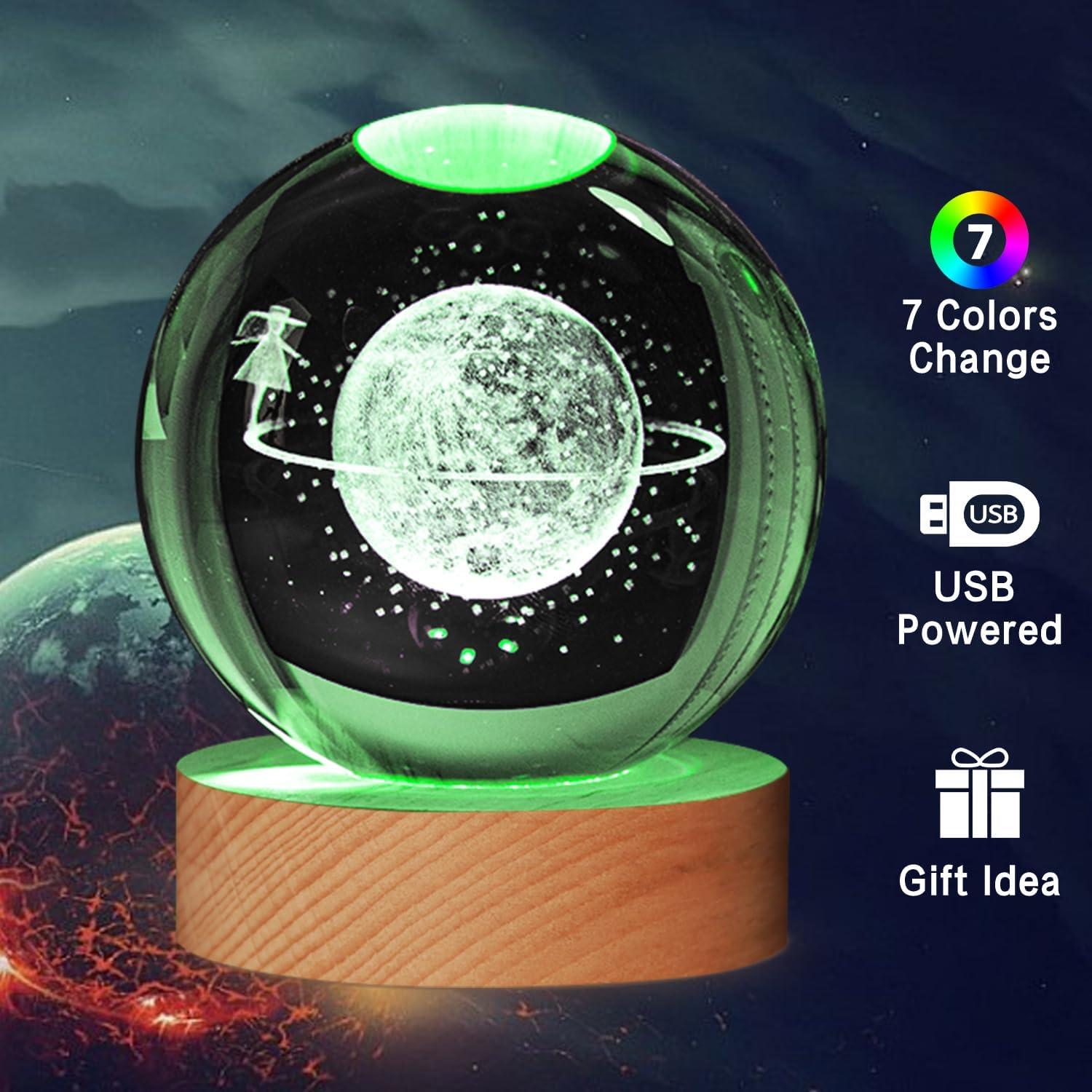 Esfera de Cristal 3D JHXLAMP Luz Nocturna 8 cm 7 Colores