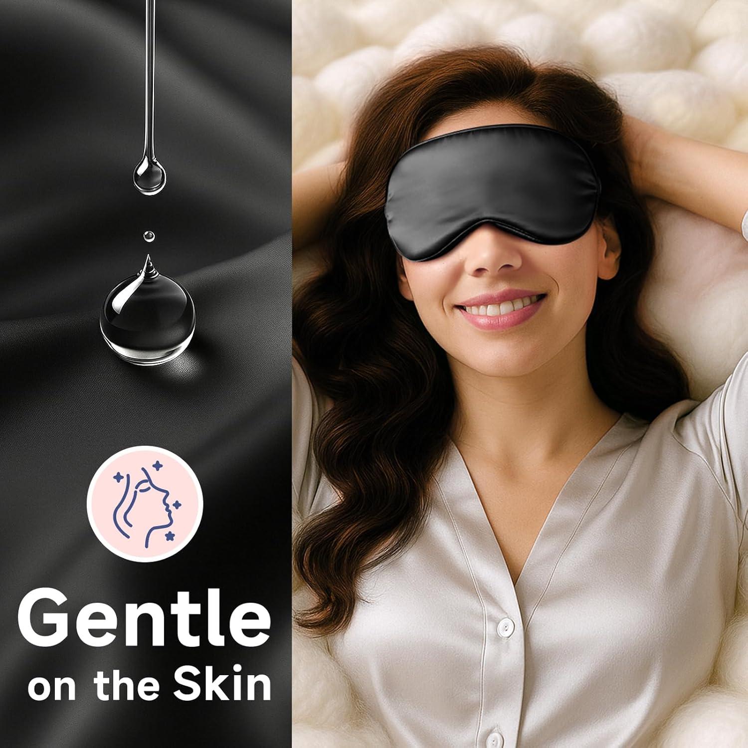 Máscara de Sueño de Seda Umisleep 100% Pura Negra Ajustable