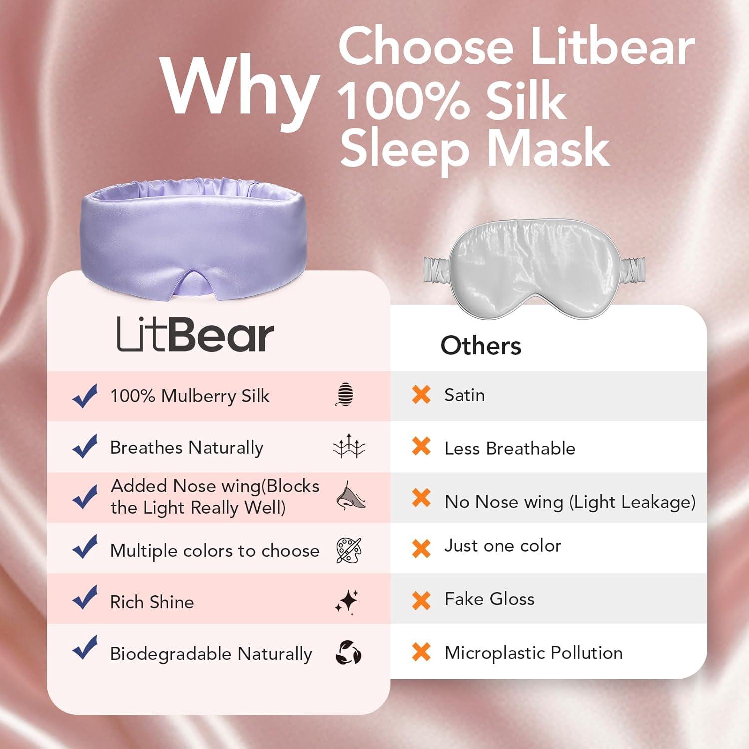 Máscara de Sueño de Seda LitBear - Bloqueadora de Luz Púrpura