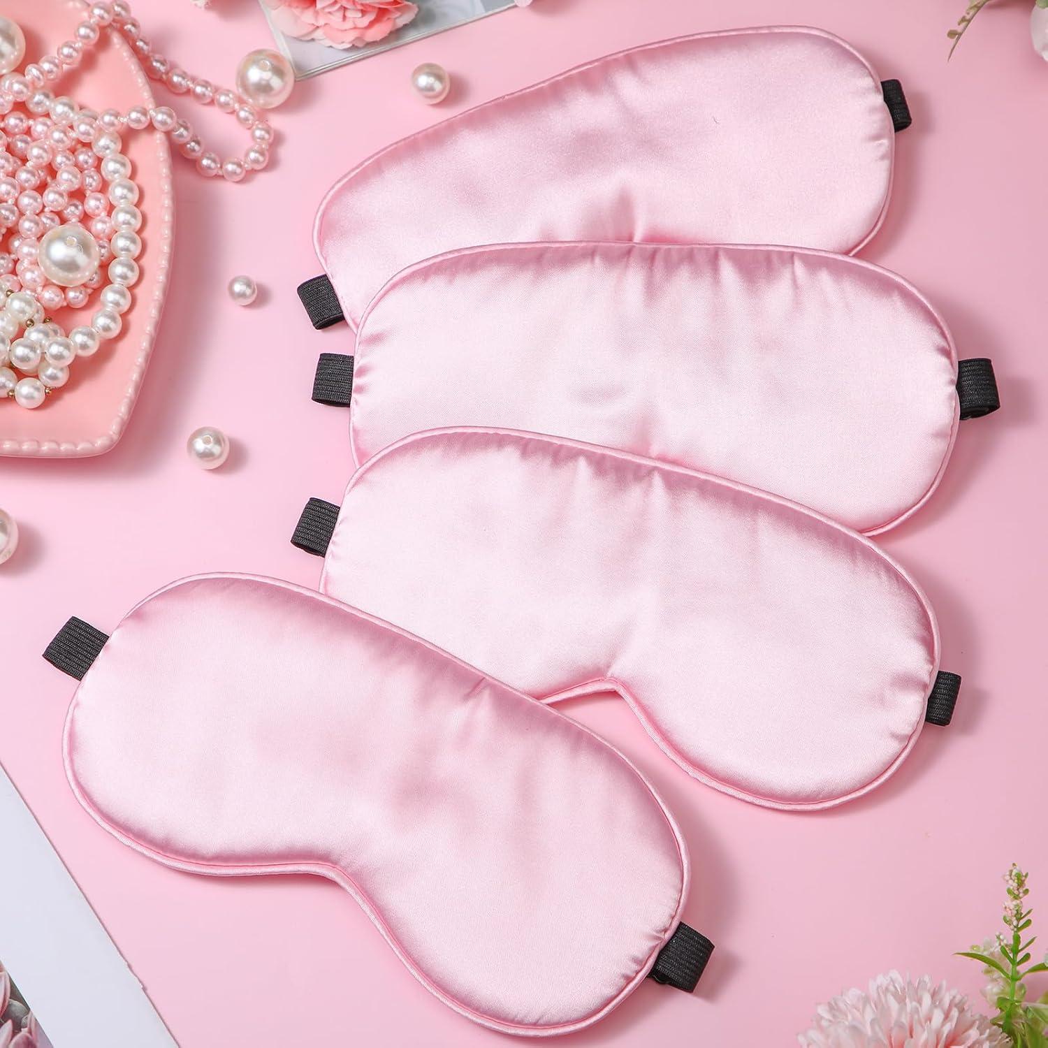 Máscara de Sueño de Seda BBTO 4 Pcs Ajustable Rosa