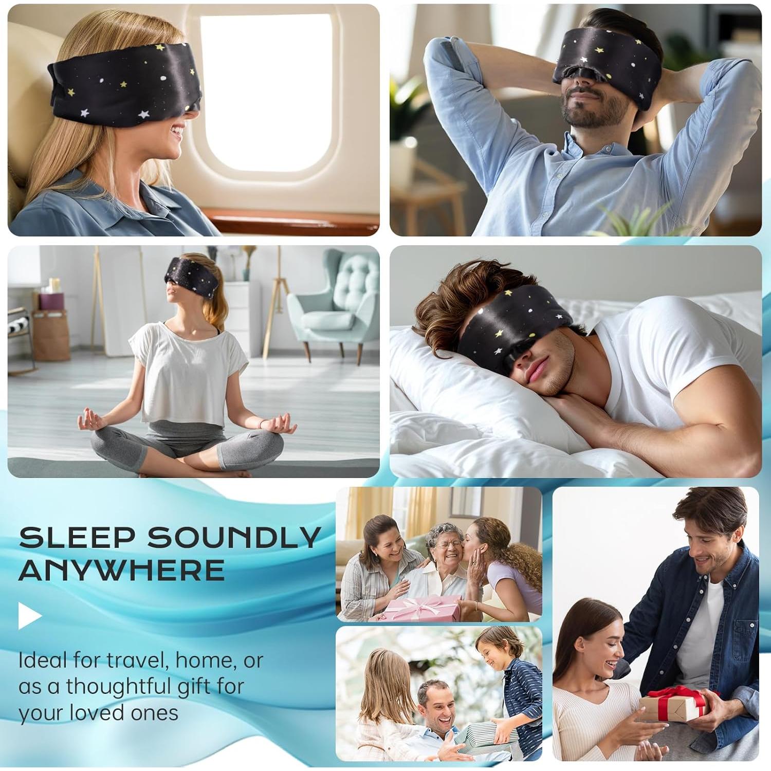 MÁSCARA DE SUEÑO MUSICOZY de Seda Morera Ajustable Negra