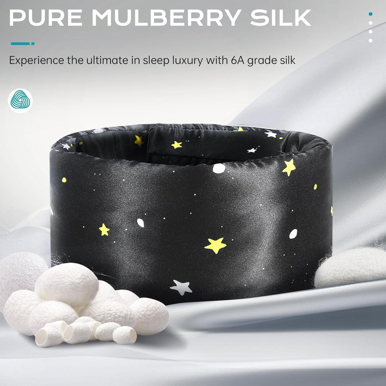 MÁSCARA DE SUEÑO MUSICOZY de Seda Morera Ajustable Negra