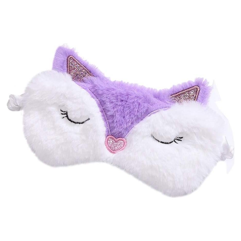 Shinywear Cute Rabbit Sleeping Eye Mask Plush Blindfold Travel Sleep Masks Super Soft Funny Eye Cover for Kids Girls and Adult (Purple Fox)