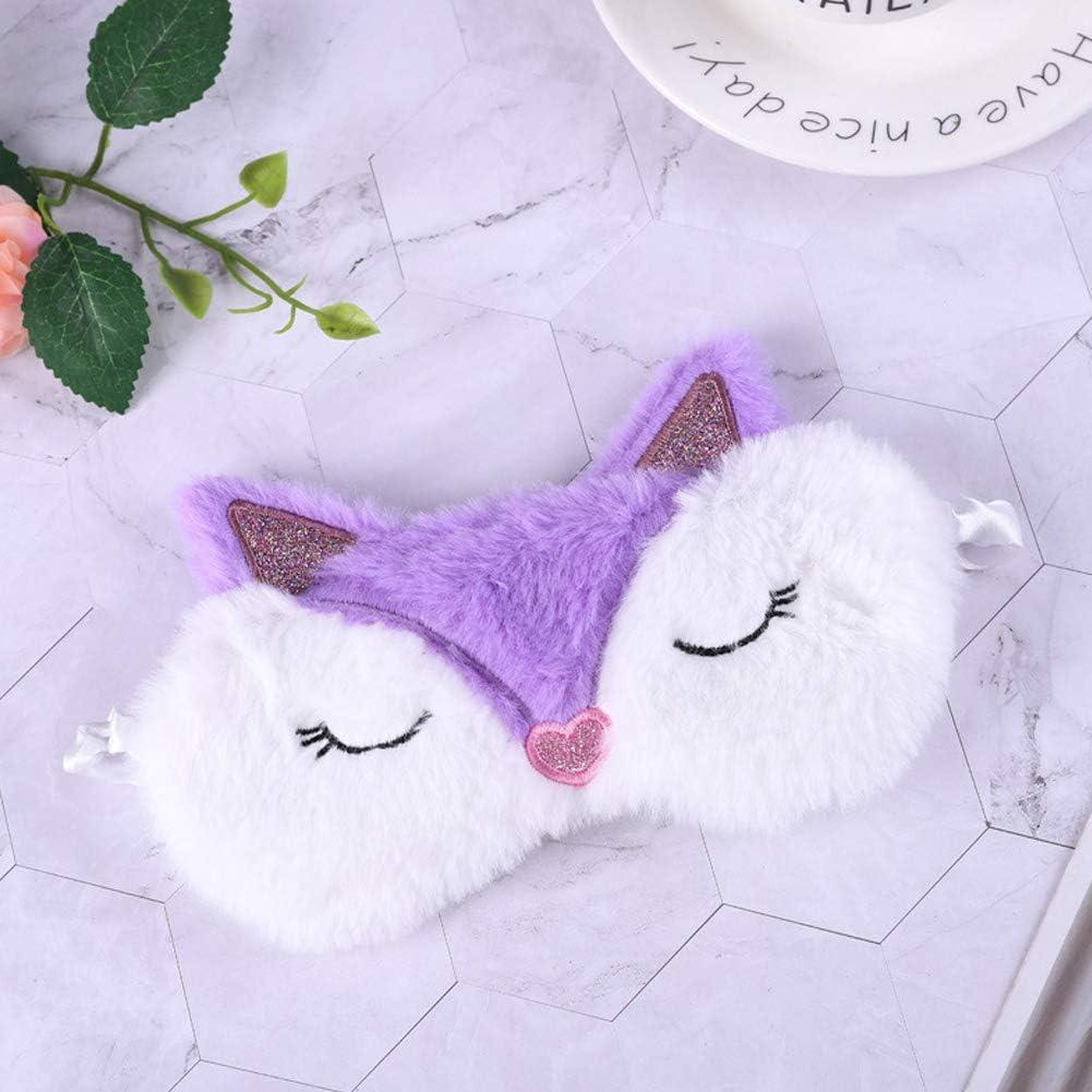 Shinywear Cute Rabbit Sleeping Eye Mask Plush Blindfold Travel Sleep Masks Super Soft Funny Eye Cover for Kids Girls and Adult (Purple Fox)