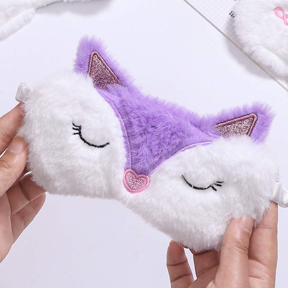 Shinywear Cute Rabbit Sleeping Eye Mask Plush Blindfold Travel Sleep Masks Super Soft Funny Eye Cover for Kids Girls and Adult (Purple Fox)