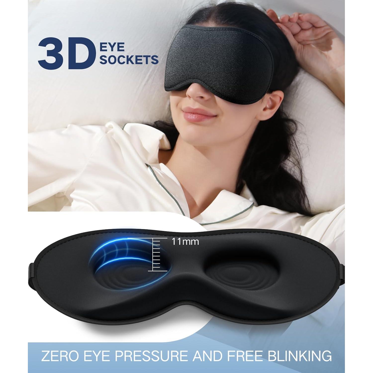 Máscara de Sueño Vynix 3D Antifaz Negro Ajustable Bloqueo Luz