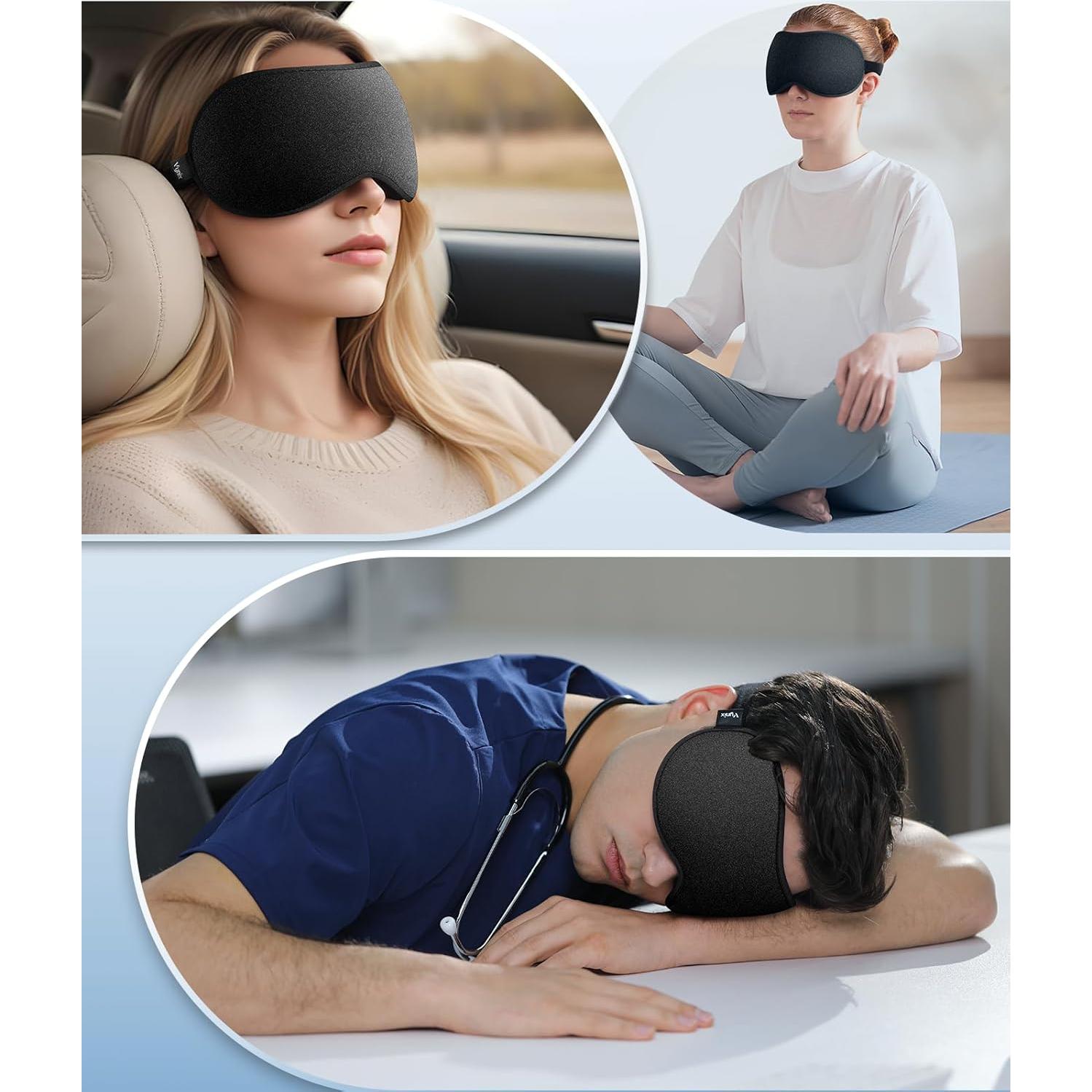 Máscara de Sueño Vynix 3D Antifaz Negro Ajustable Bloqueo Luz