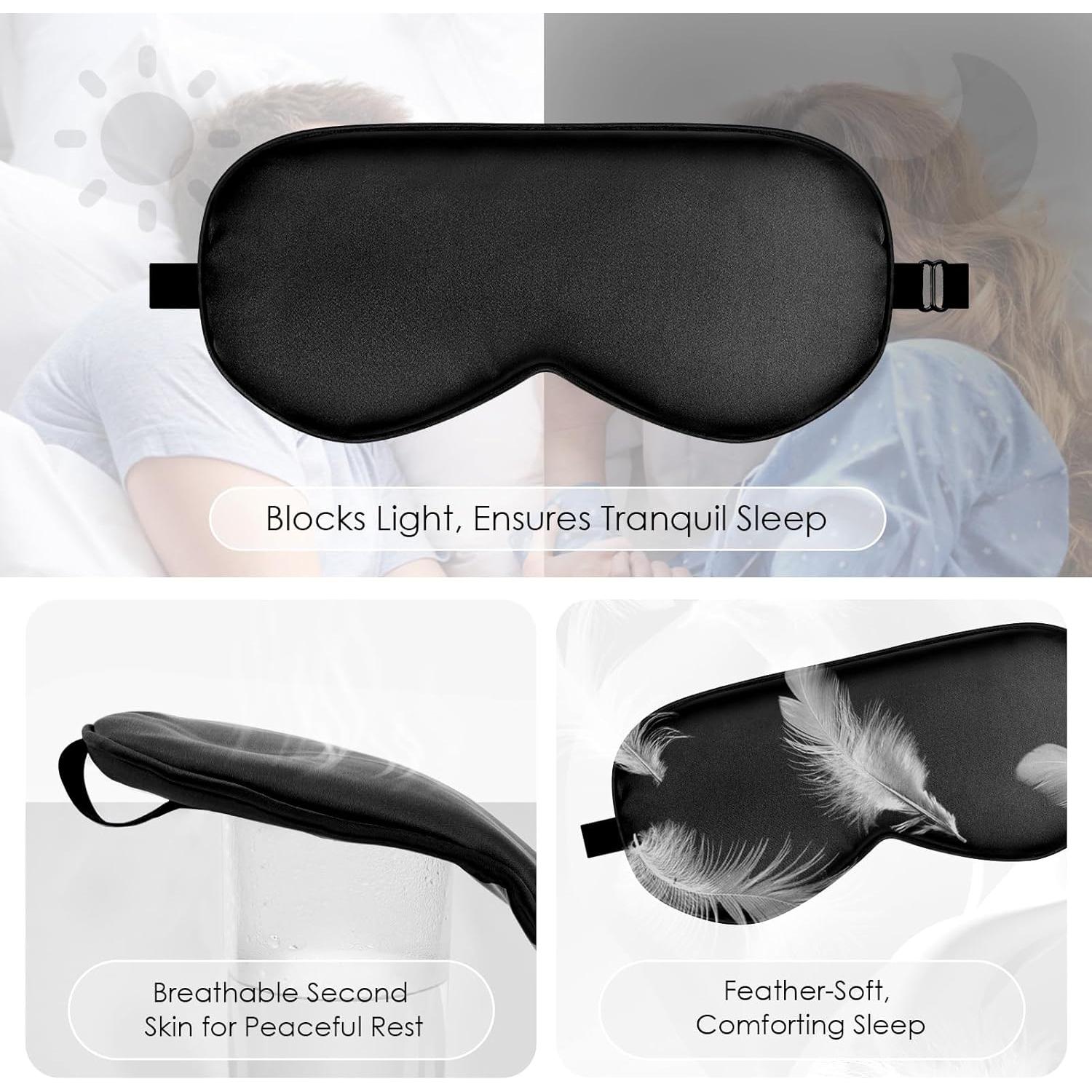 Máscaras de Sueño de Seda FlyCoco 3PCS Ajustables Negro