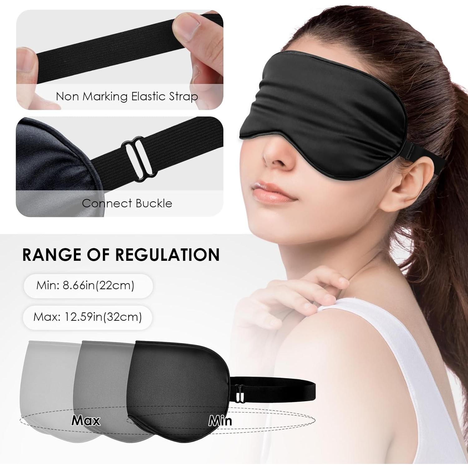 Máscaras de Sueño de Seda FlyCoco 3PCS Ajustables Negro