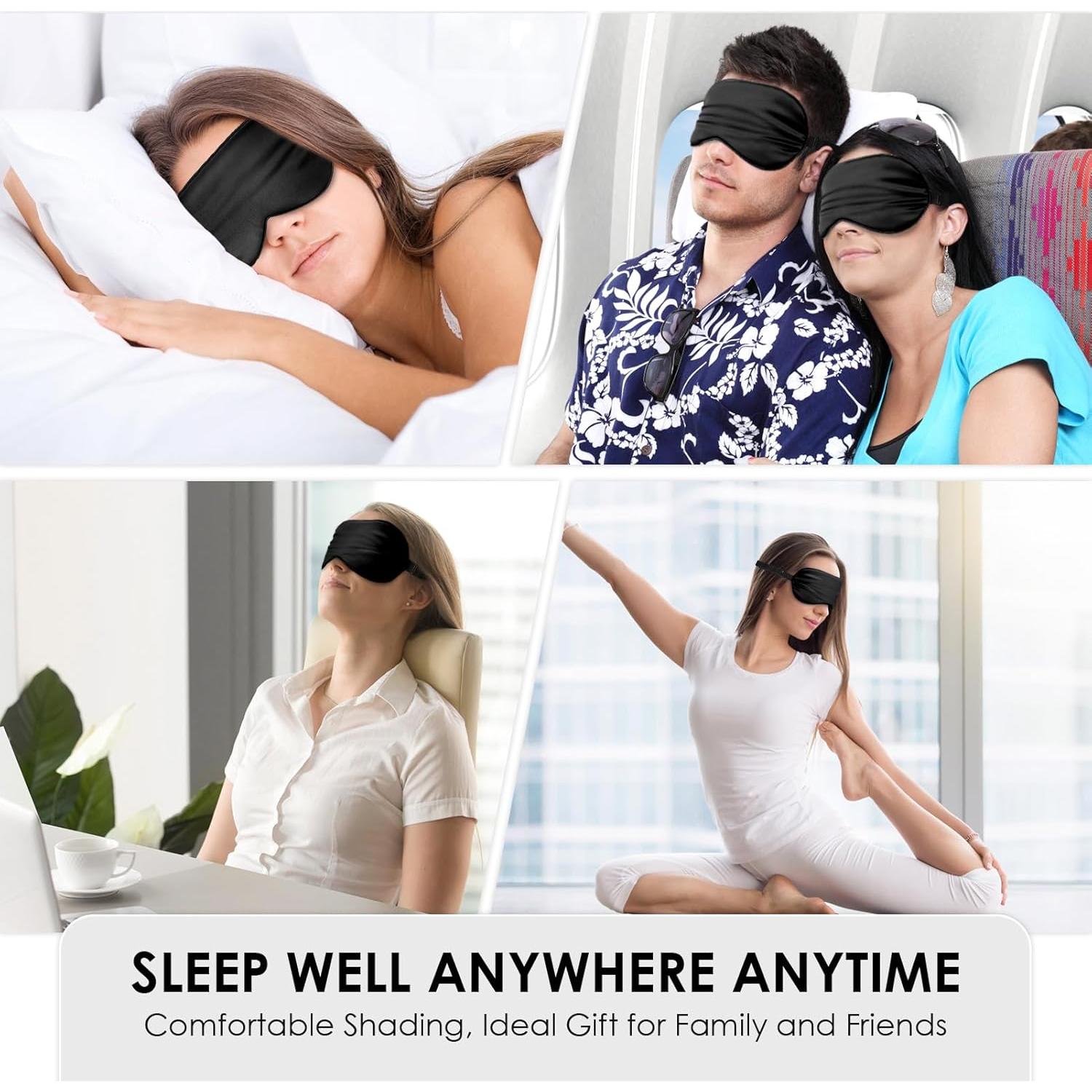 Máscaras de Sueño de Seda FlyCoco 3PCS Ajustables Negro