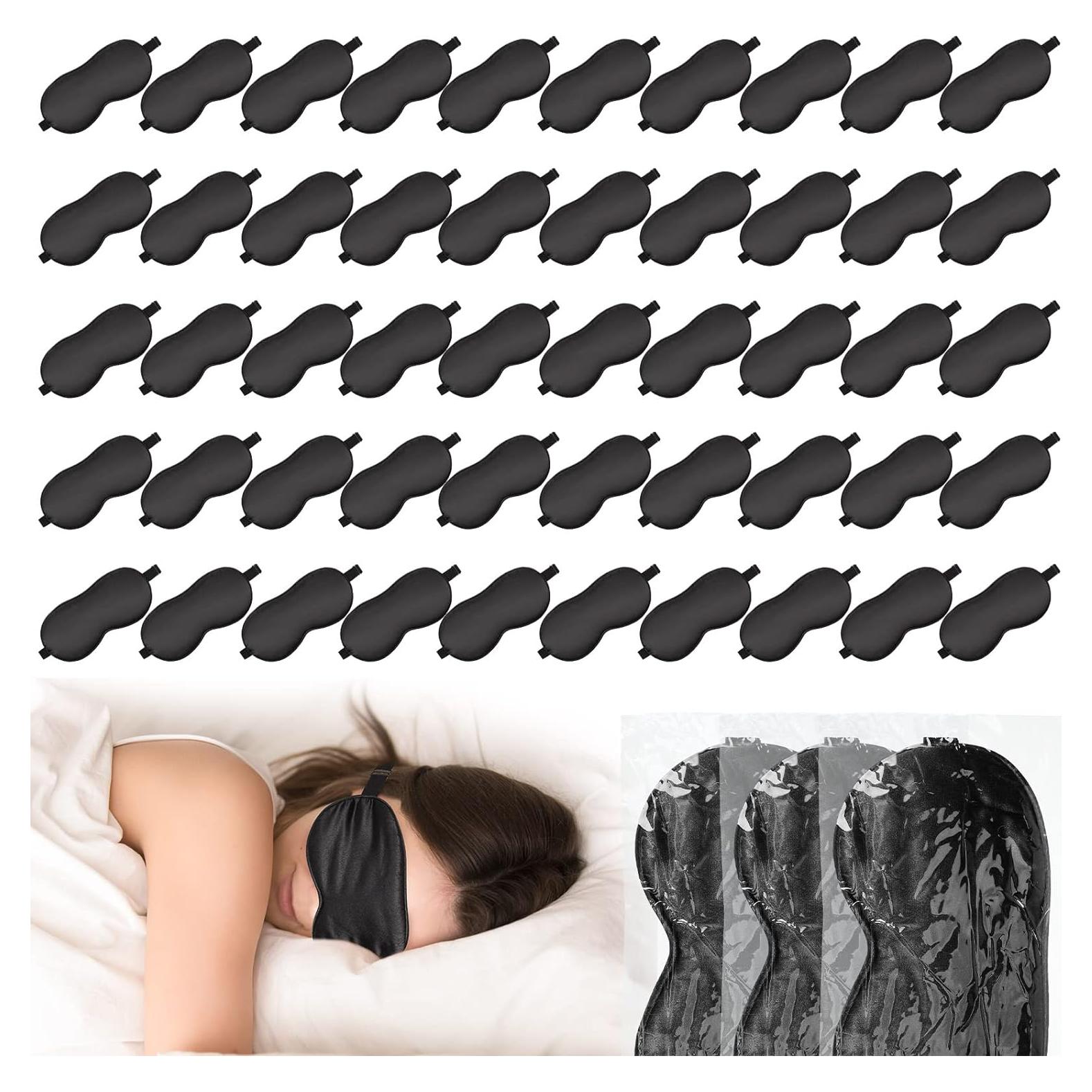 50 Pcs Máscaras de Sueño de Seda NuevaCotte Ajustables Negros