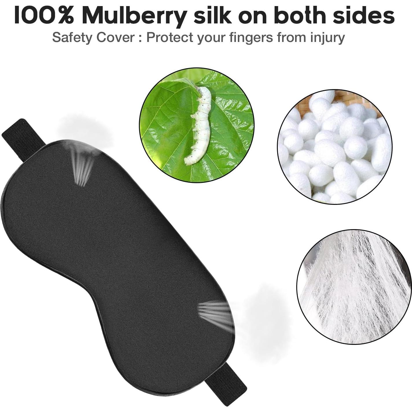 Máscara de Sueño de Seda Ukissim Ajustable Lavable - Negro