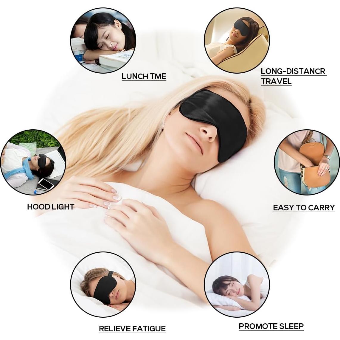 Máscara de Sueño de Seda Ukissim Ajustable Lavable - Negro