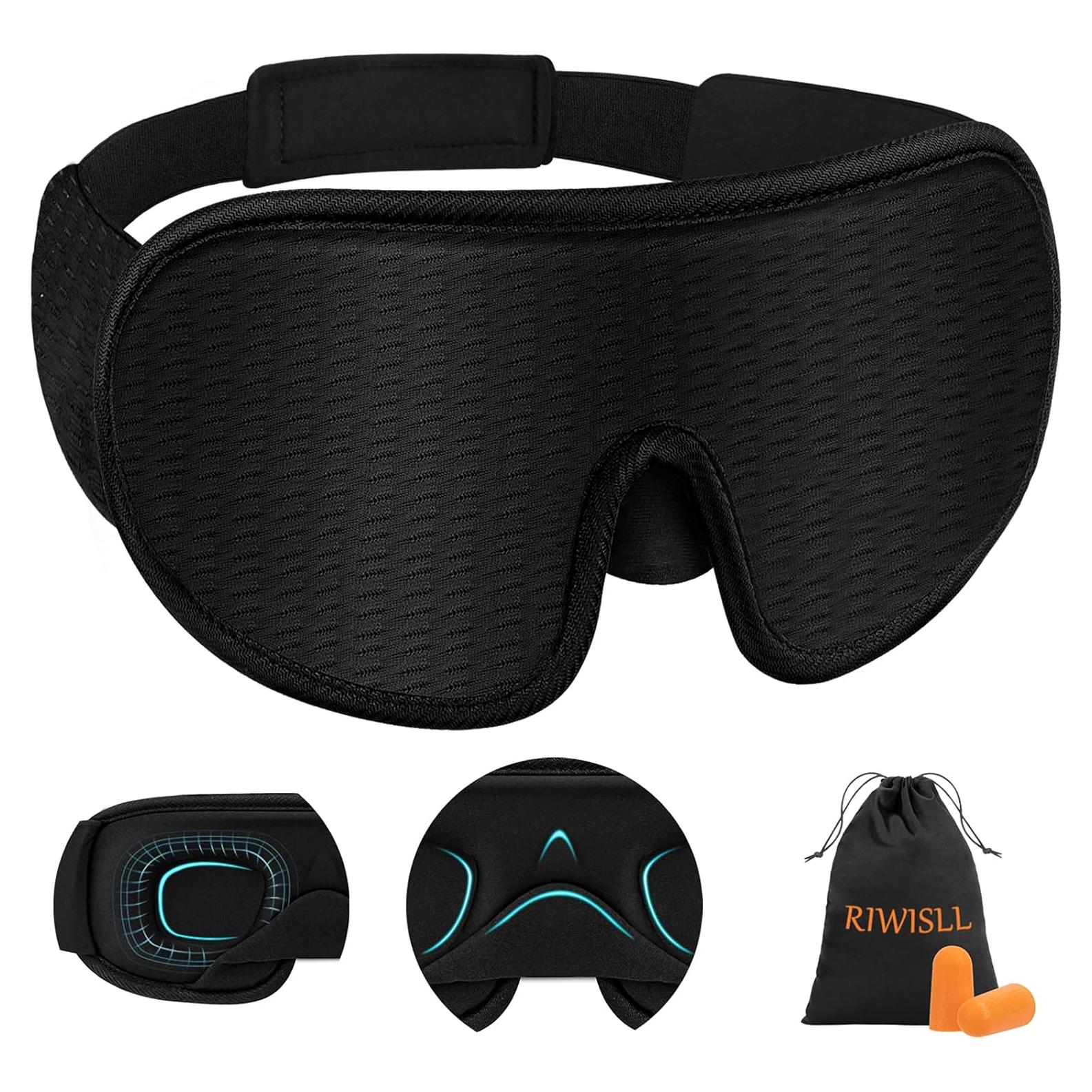 Máscara para dormir RIWISLL 3D bloqueadora de luz negra
