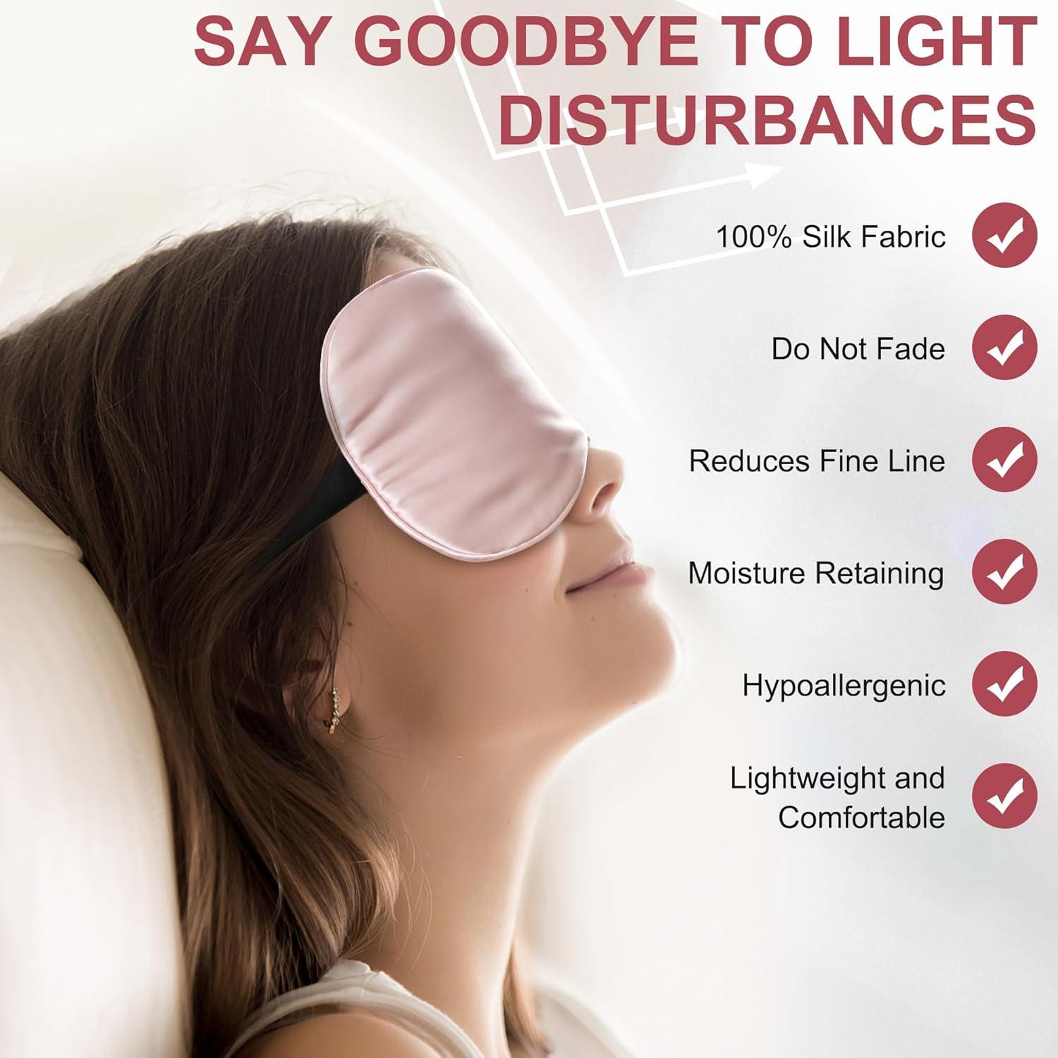 Máscara de Sueño 100% Seda Pyopbow Rosa Ajustable